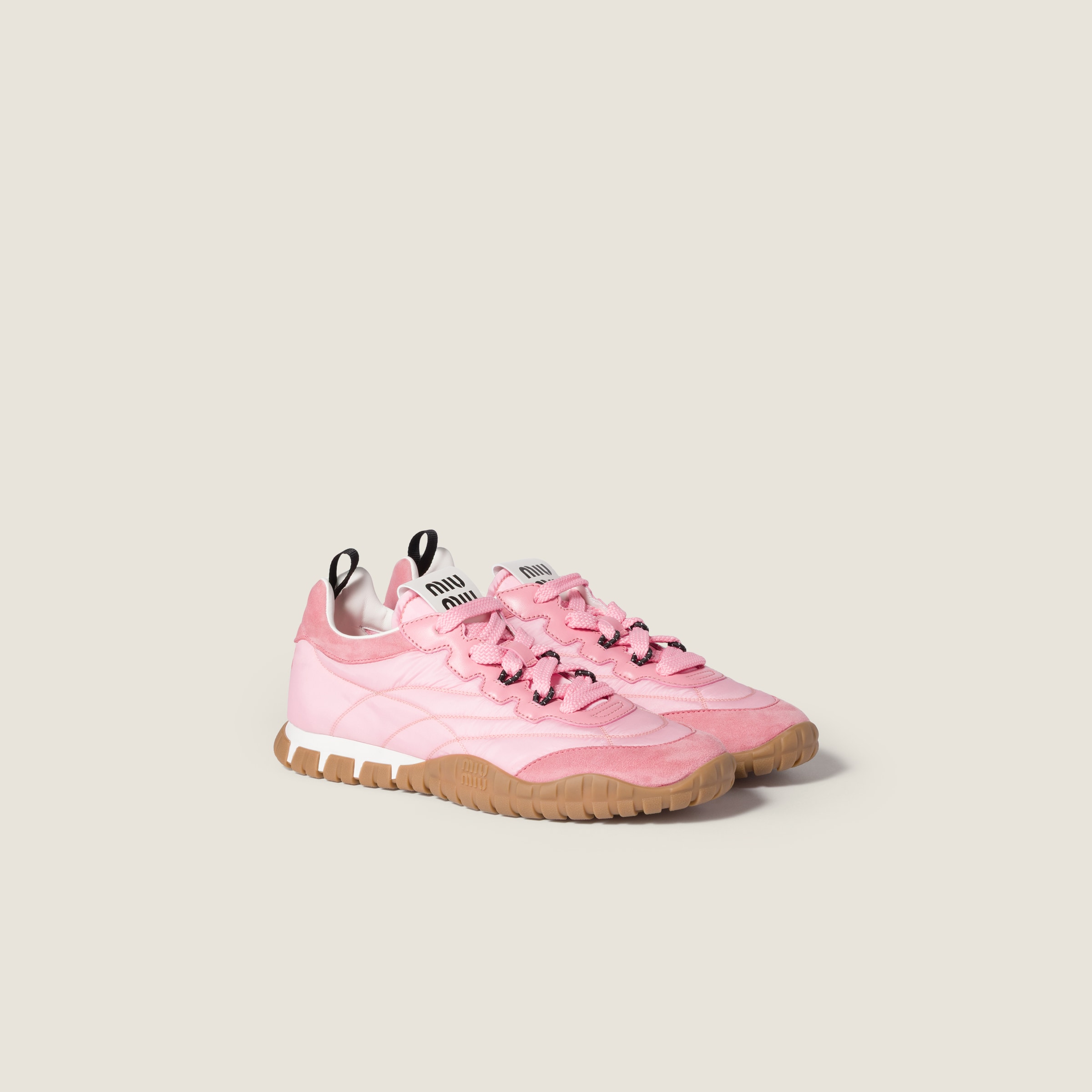 Miu Miu Tyre Technical Fabric And Suede Sneakers In Pink