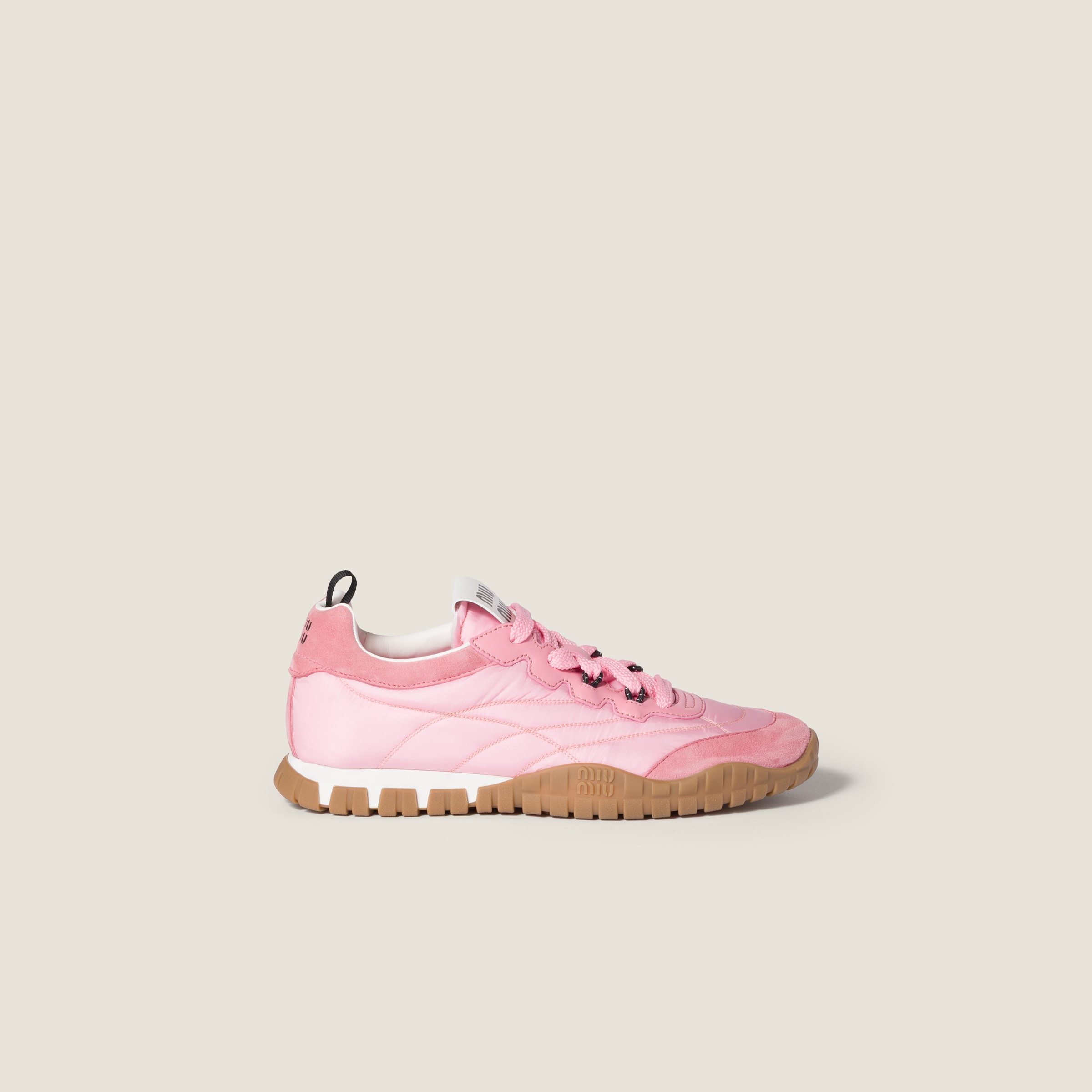 Miu Miu Tyre Technical Fabric And Suede Sneakers In Pink