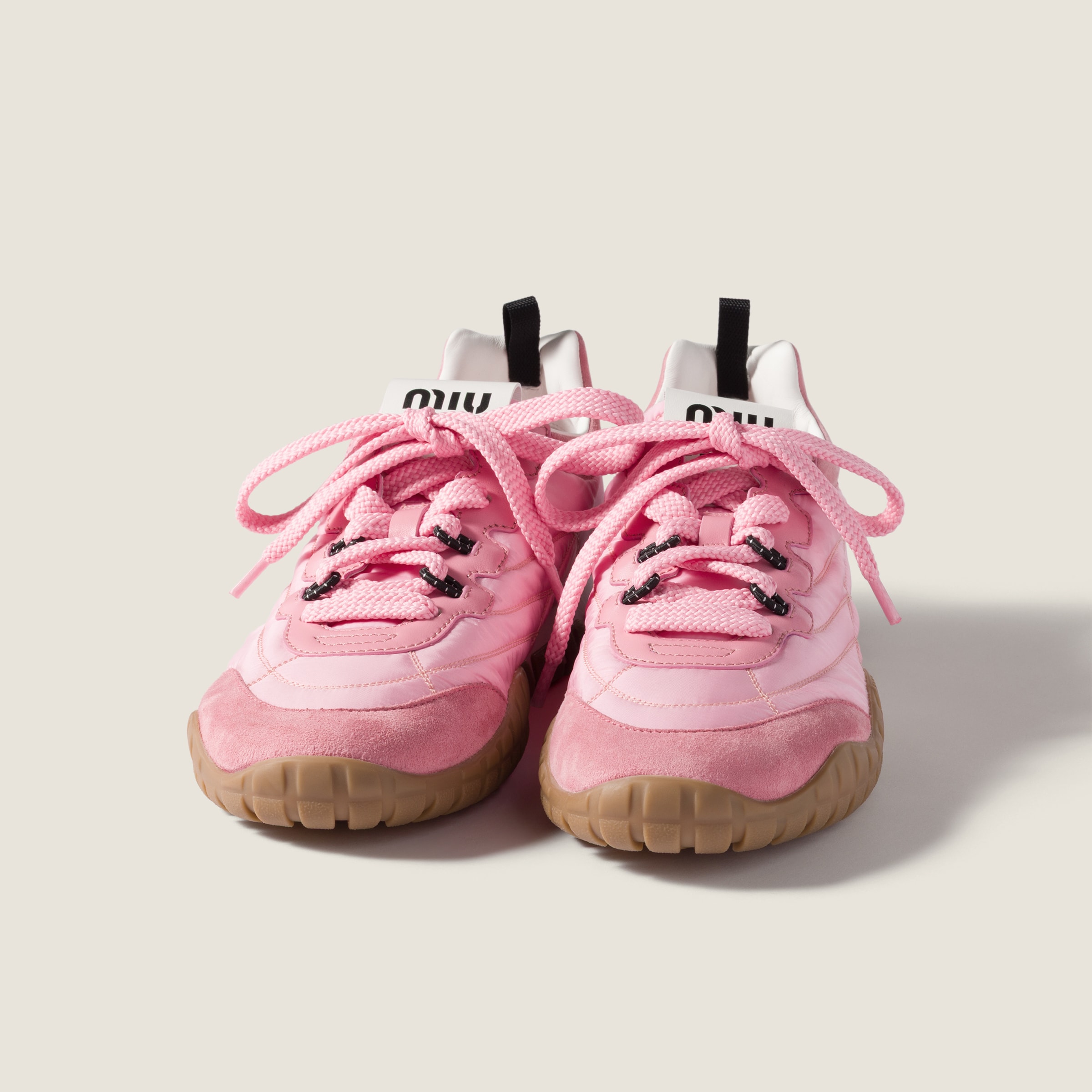 Miu Miu Tyre Technical Fabric And Suede Sneakers In Pink