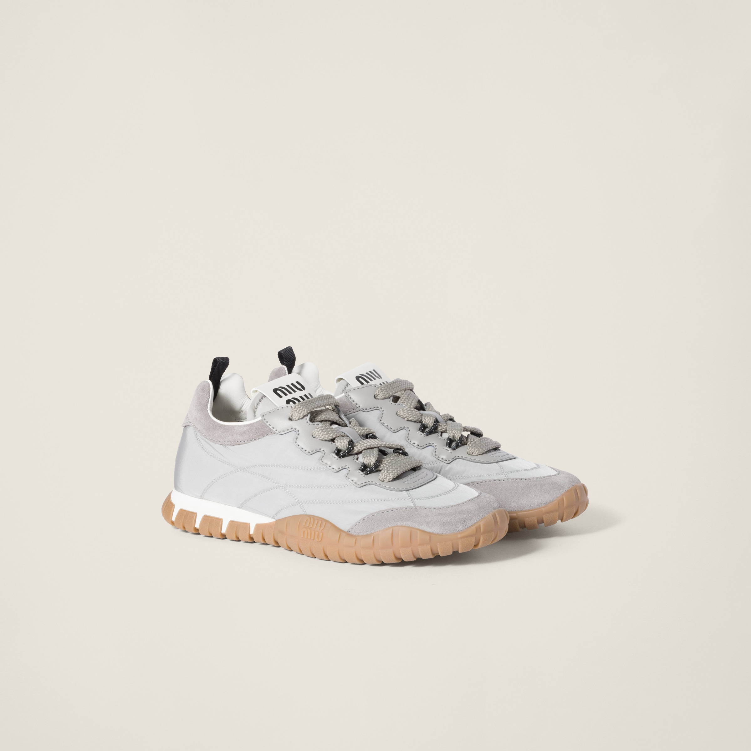 Miu Miu Tyre Technical Fabric And Suede Sneakers In Cloudy Gray