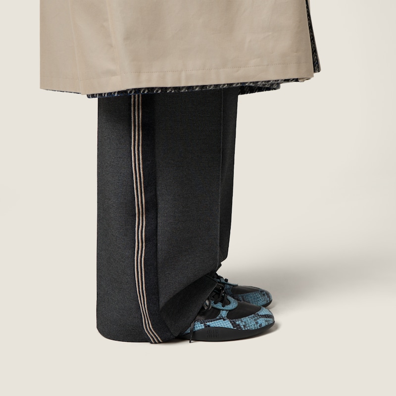 Gymnasium technical fabric and python-print Ayers leather sneakers