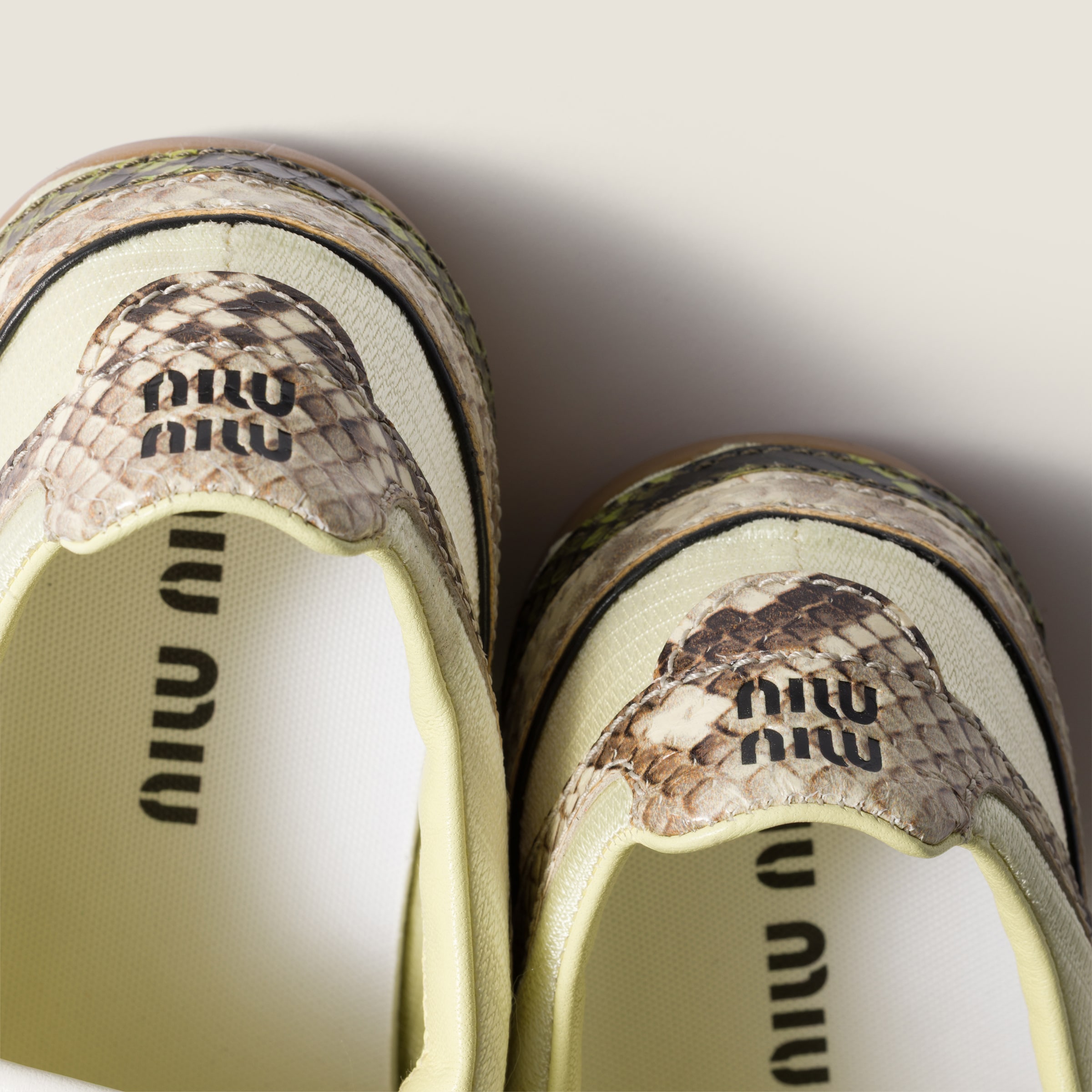 Miu Miu Gymnasium Technical Fabric And Python-print Ayers Leather Sneakers In Multi