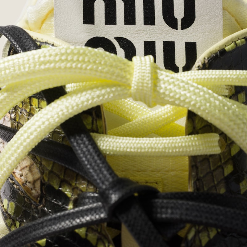 Gymnasium technical fabric and python-print Ayers leather sneakers