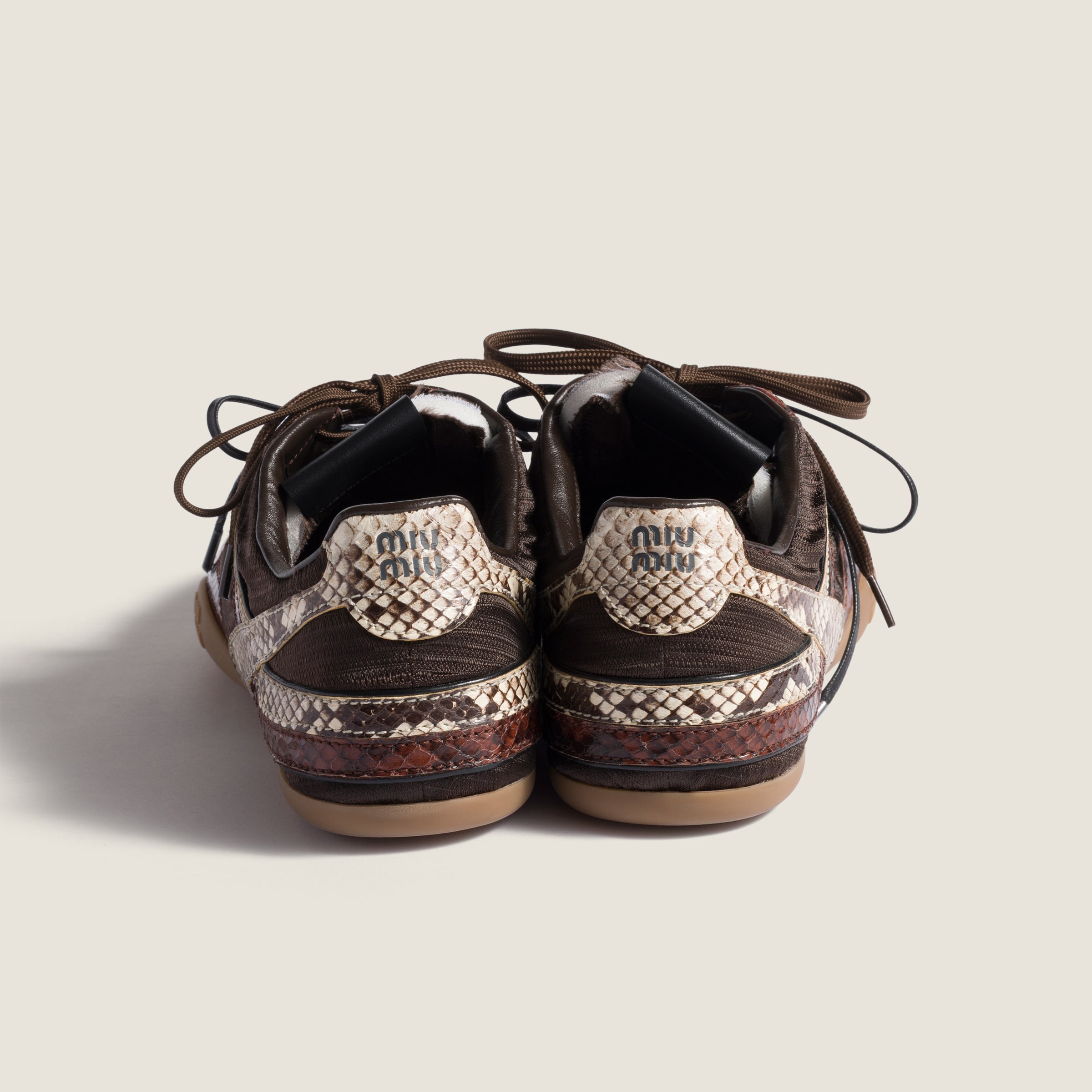 Miu Miu Gymnasium Technical Fabric And Python-print Ayers Leather Sneakers In Animal Print