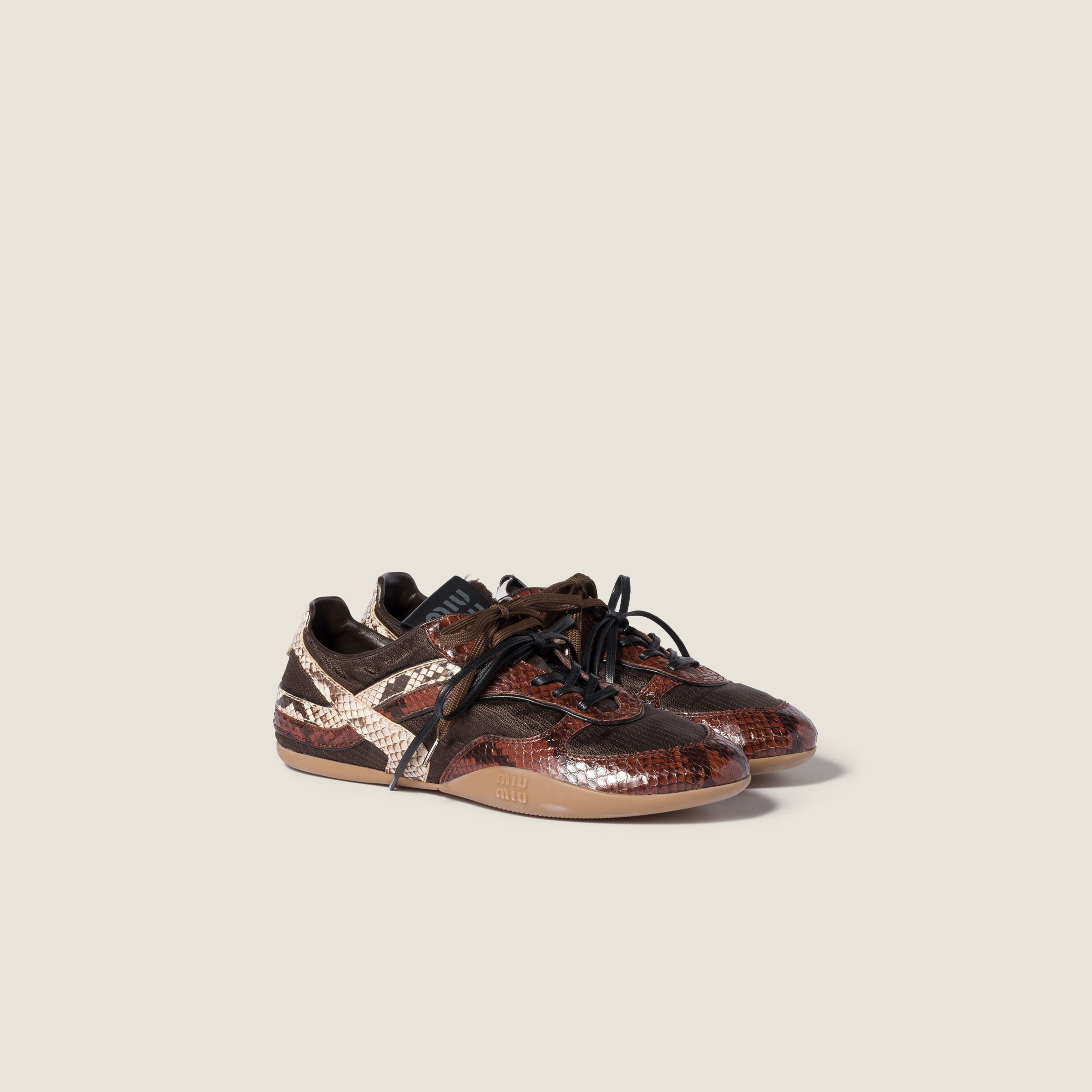 Miu Miu Gymnasium Technical Fabric And Python-print Ayers Leather Sneakers In Animal Print