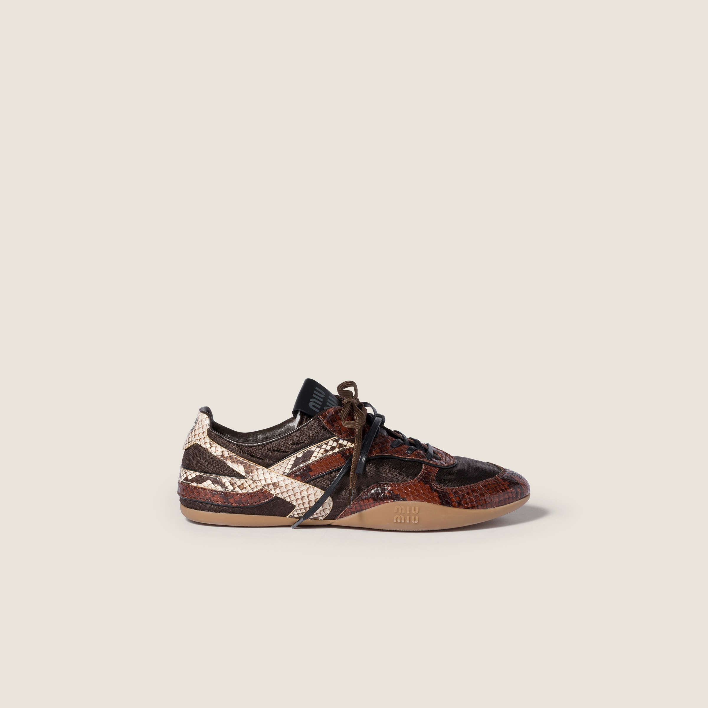 Miu Miu Gymnasium Technical Fabric And Python-print Ayers Leather Sneakers In Animal Print