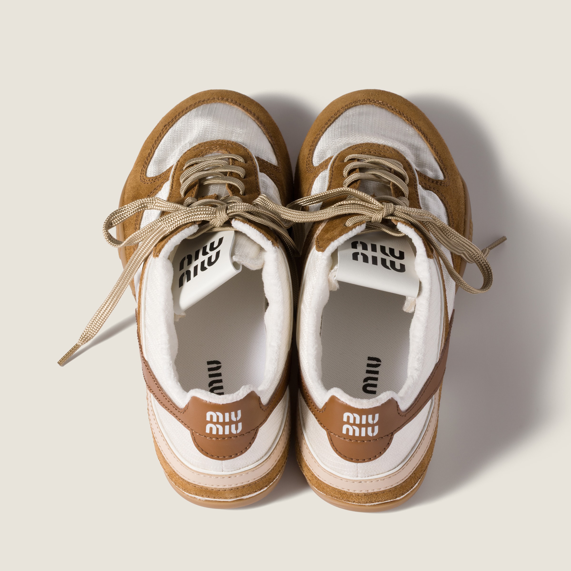 Chalk White/cinnamon Gymnasium Technical Fabric And Suede Sneakers