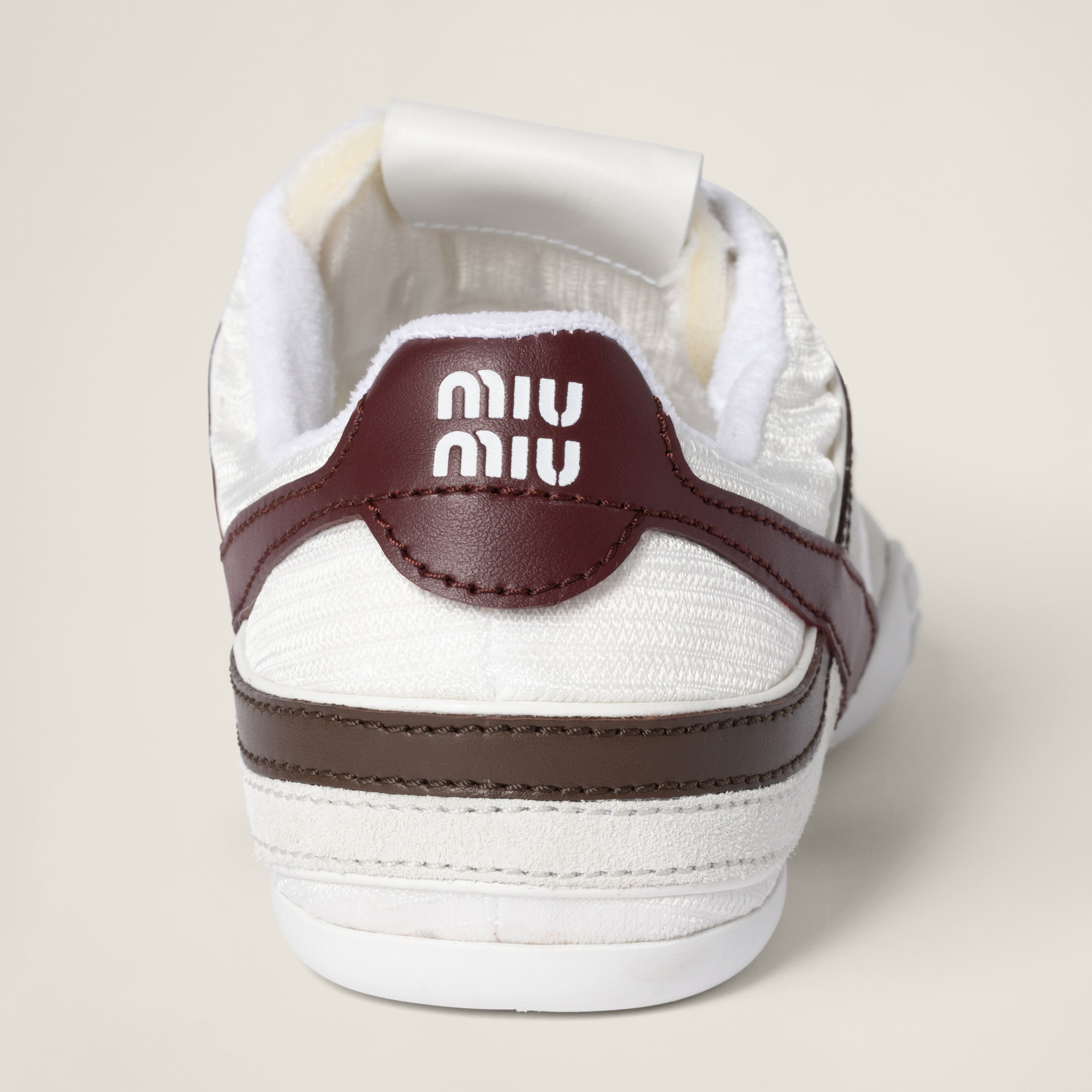 Miu Miu Technical Fabric And Suede Sneakers In White/burgundy