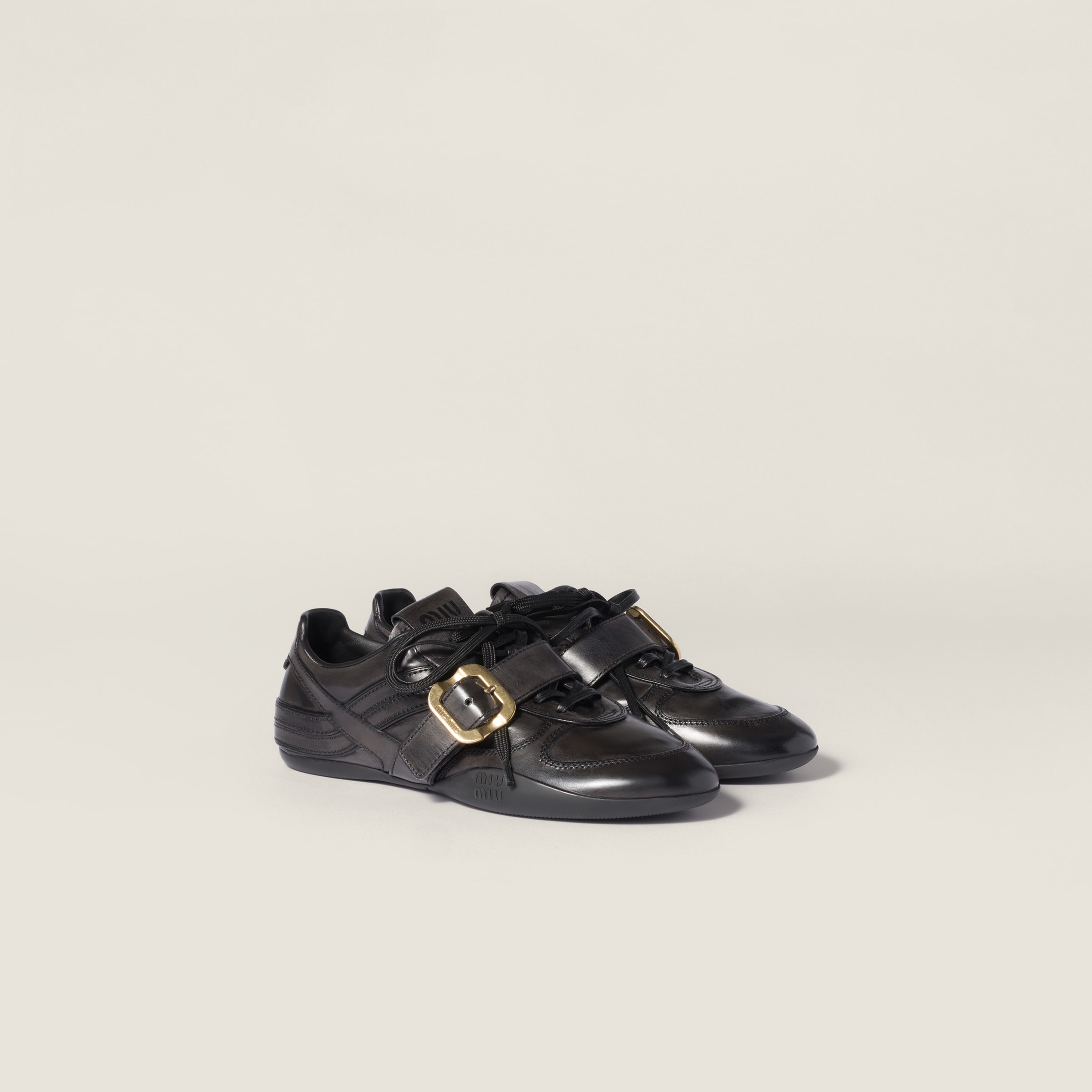 Black Leather Sneakers With Buckle | Miu Miu