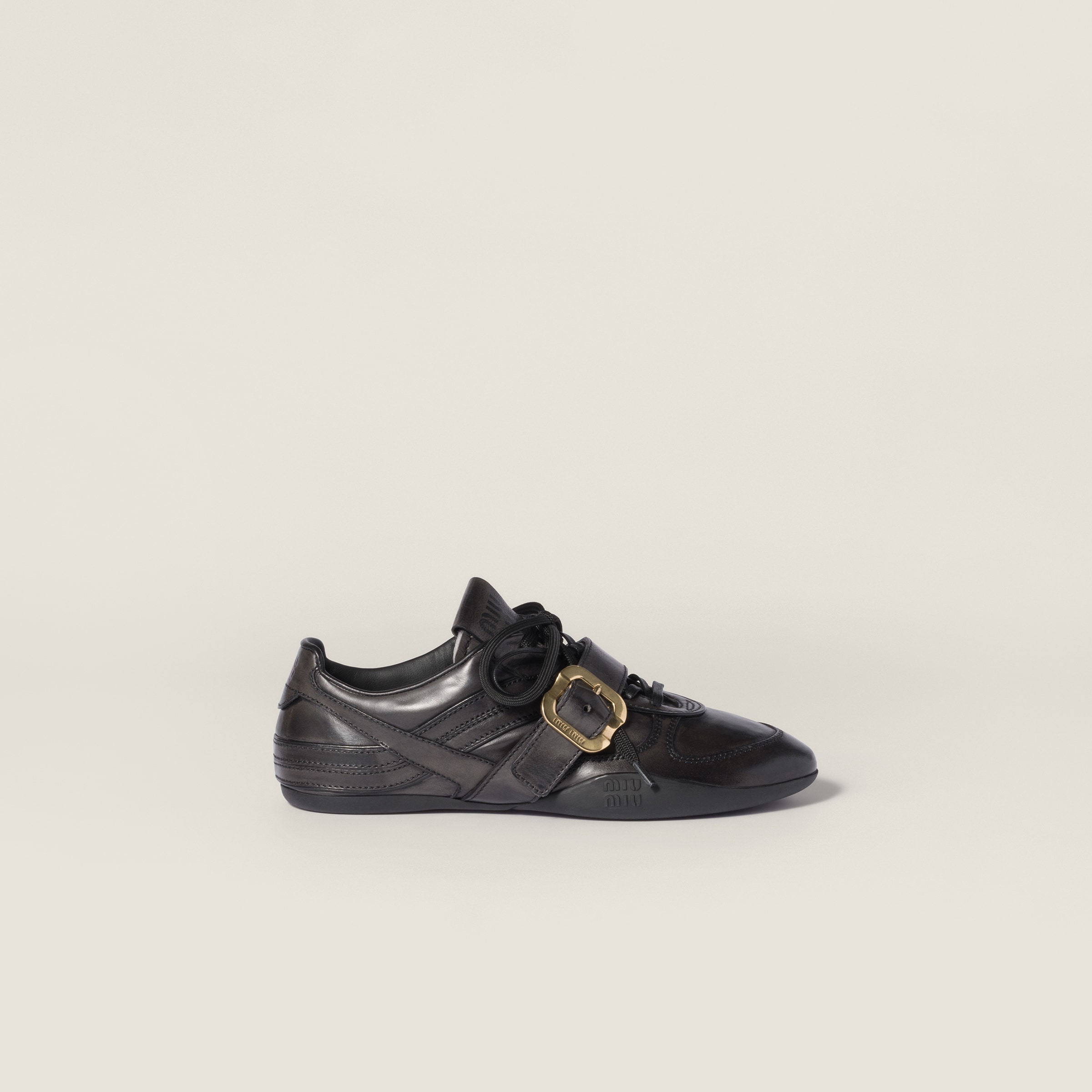 Black Leather Sneakers With Buckle | Miu Miu