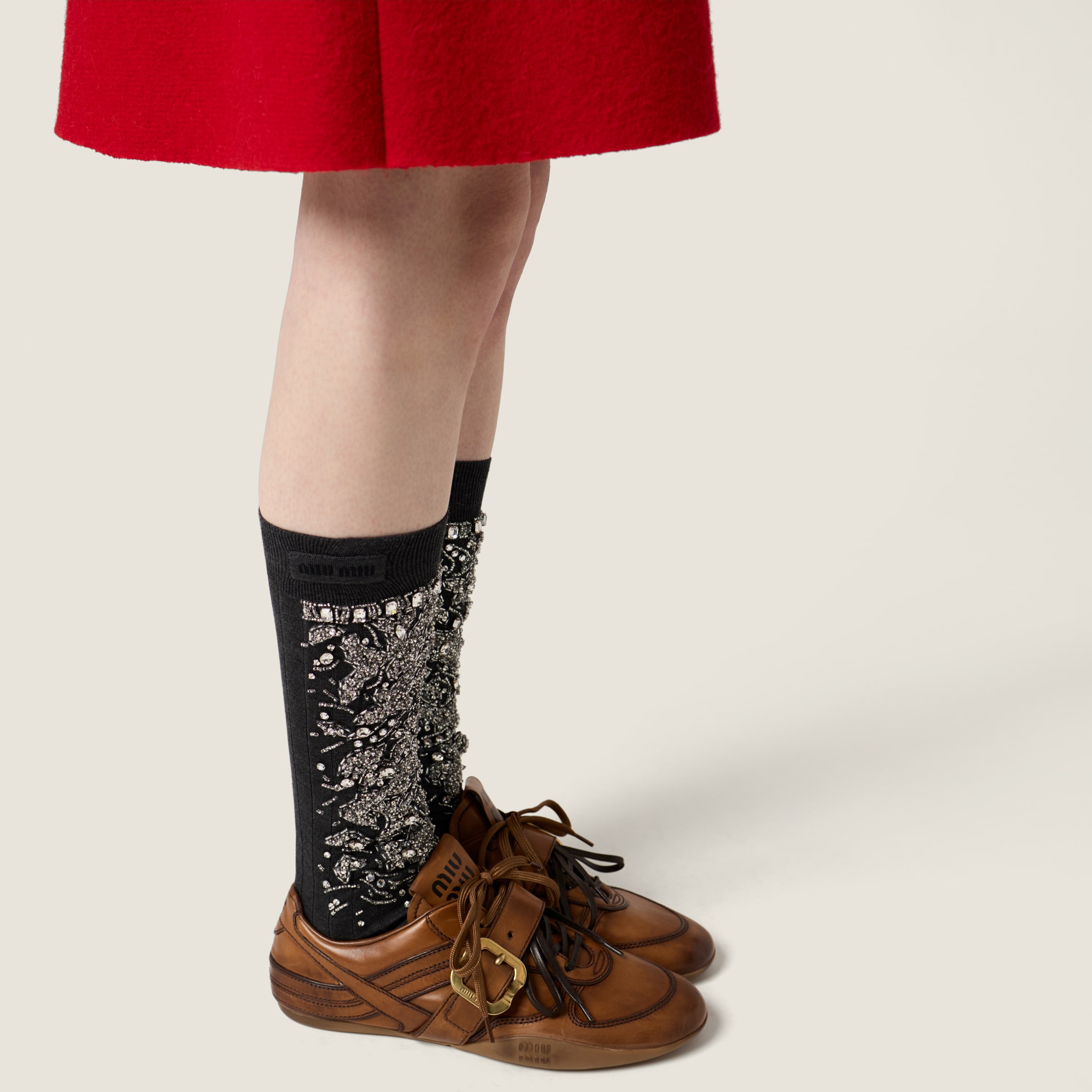 Cognac Leather Sneakers With Buckle | Miu Miu