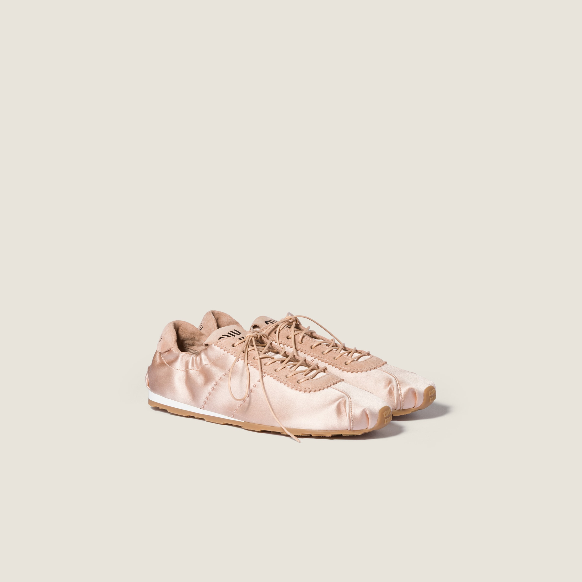 Dark Rose Tyre Technical Fabric And Suede Sneakers | Miu Miu