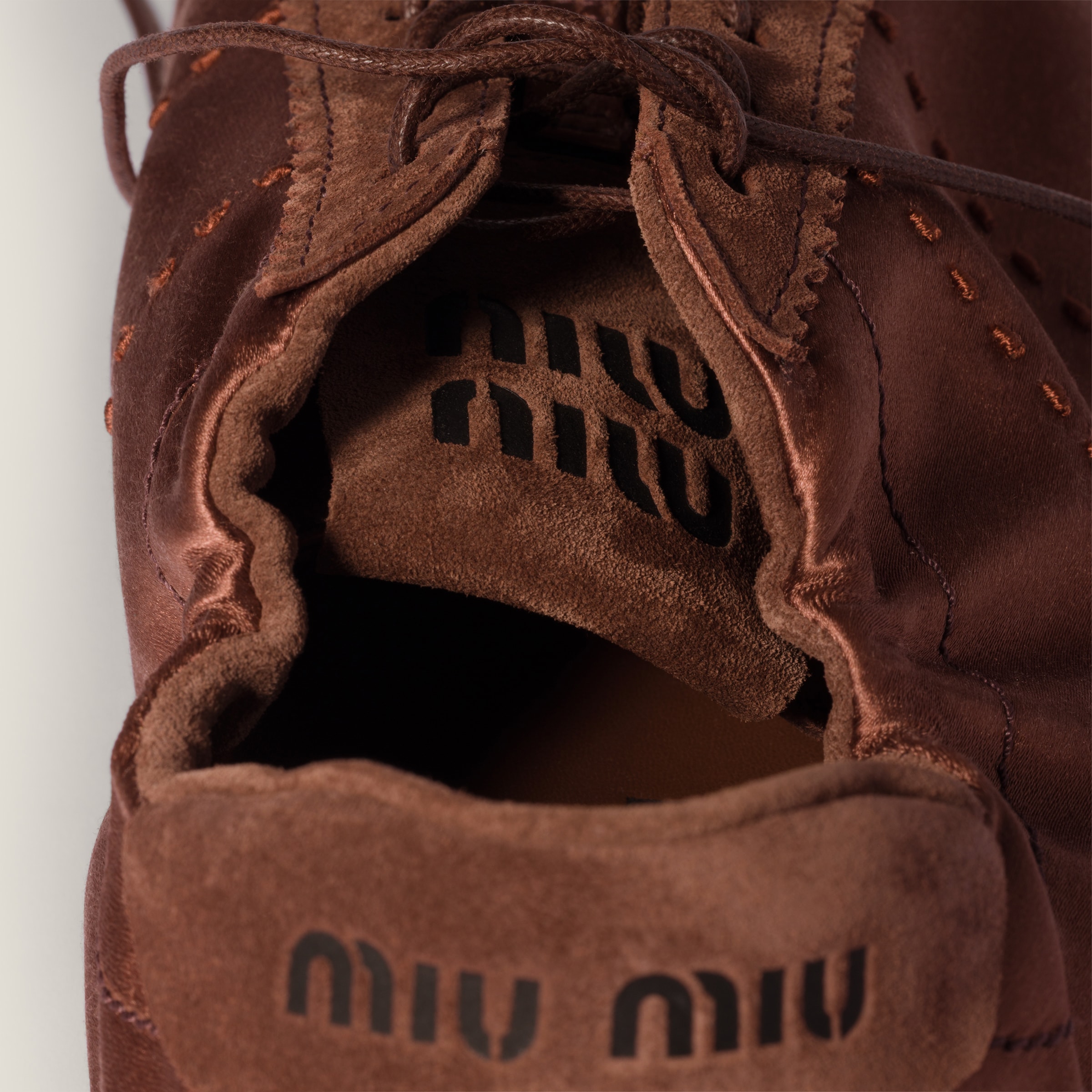 Cocoa Brown Plume Satin Sneakers | Miu Miu - United States