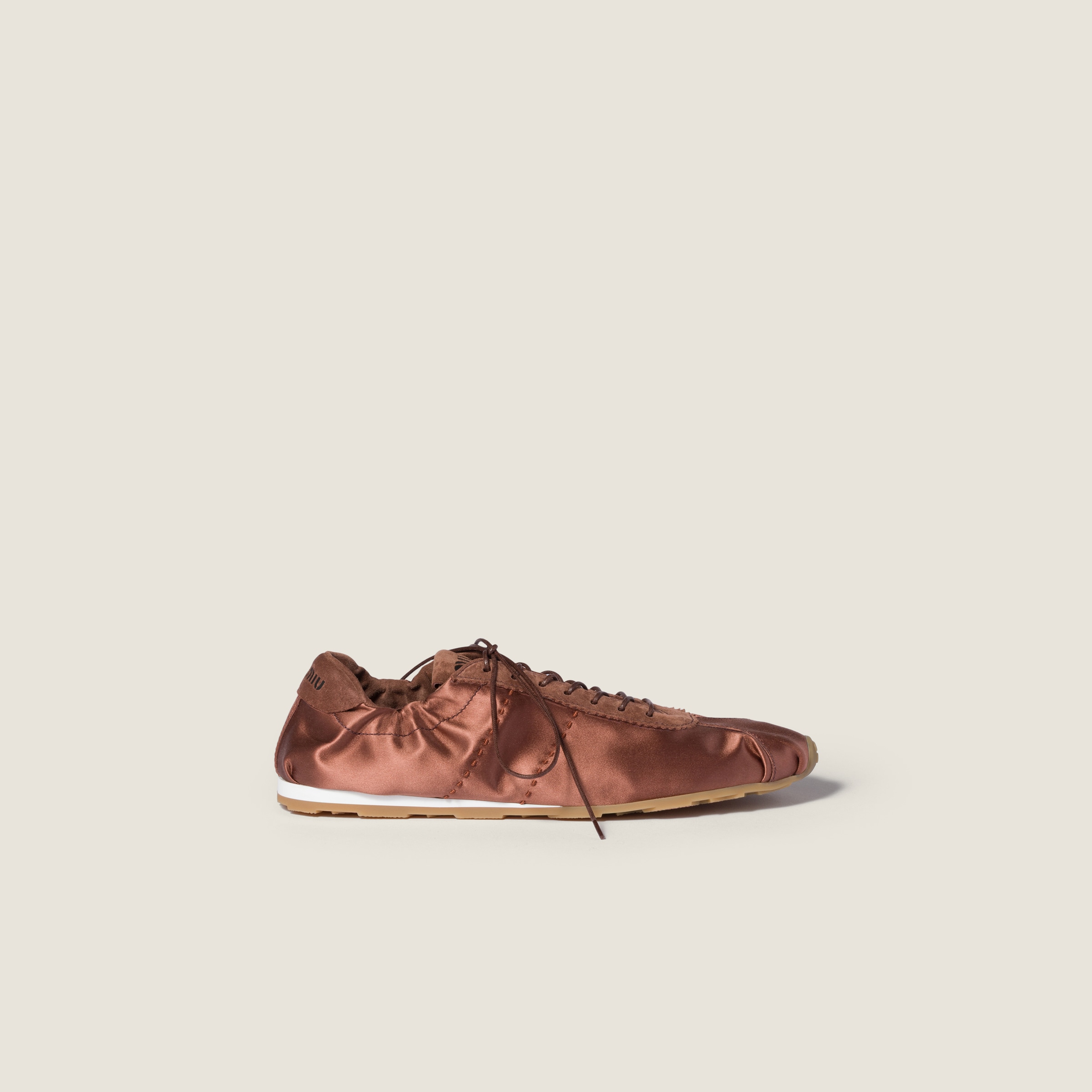 Cocoa Brown Plume Satin Sneakers | Miu Miu - United States