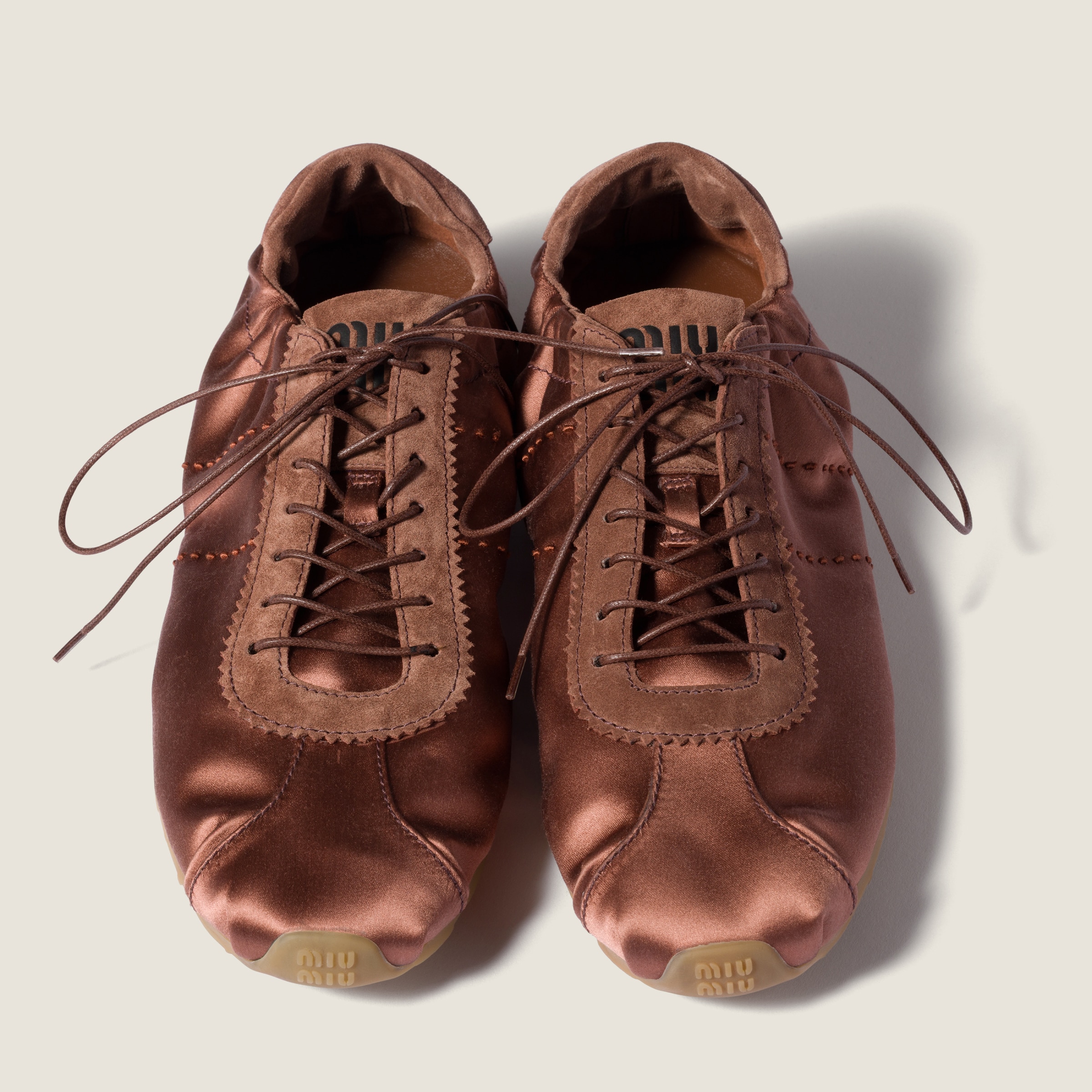 Cocoa Brown Plume Satin Sneakers | Miu Miu - United States