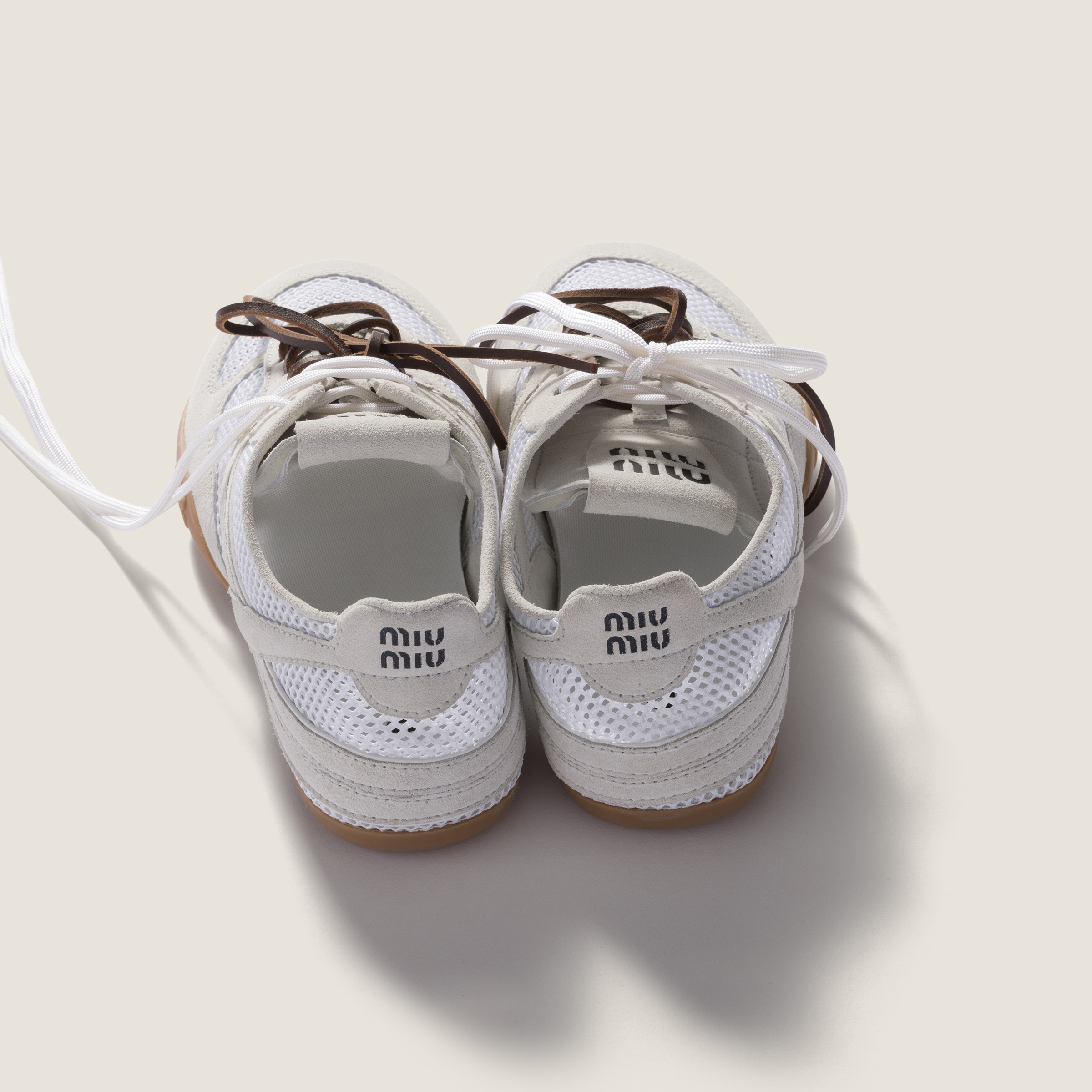 White Gymnasium Mesh And Suede Sneakers | Miu Miu - United States