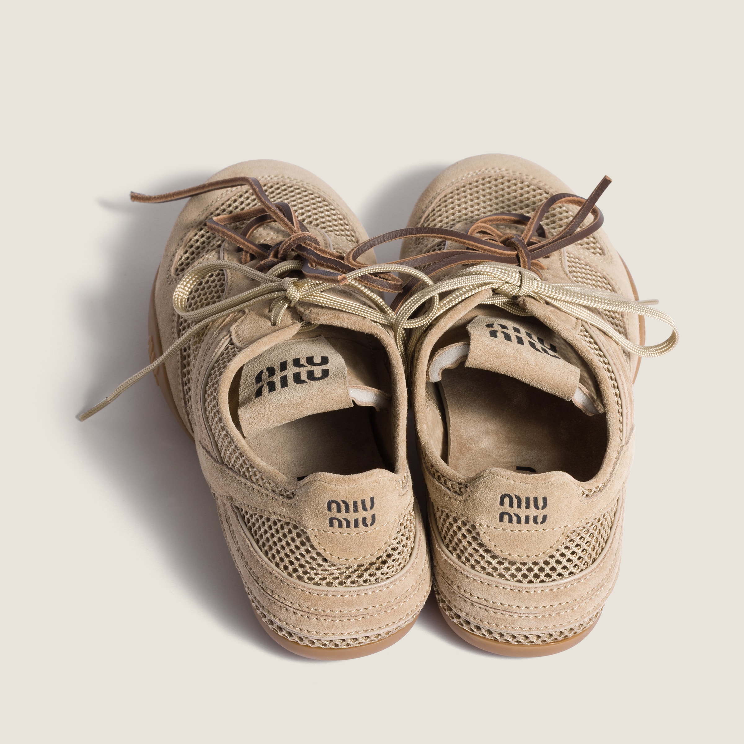 Desert Beige Gymnasium Mesh And Suede Sneakers | Miu Miu - United
