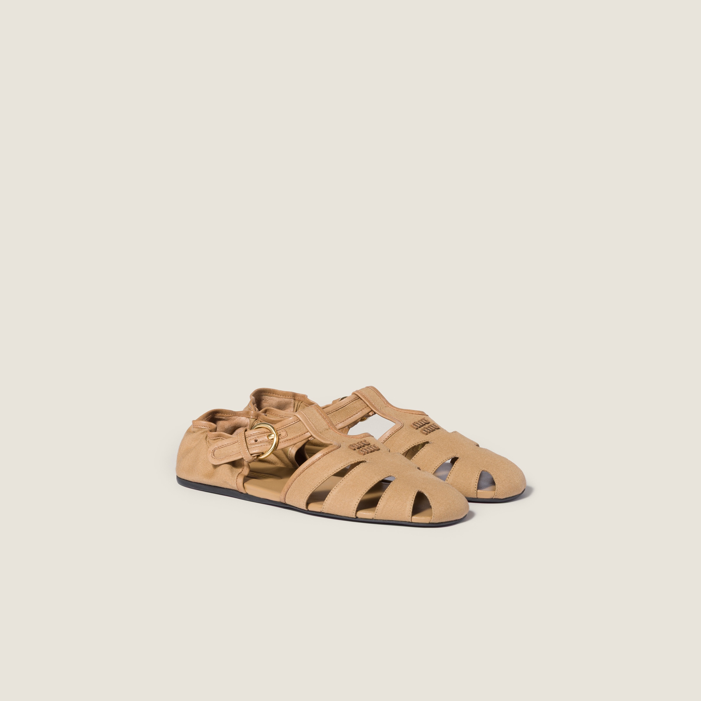 Ruches cotton and nappa leather fisherman sandals