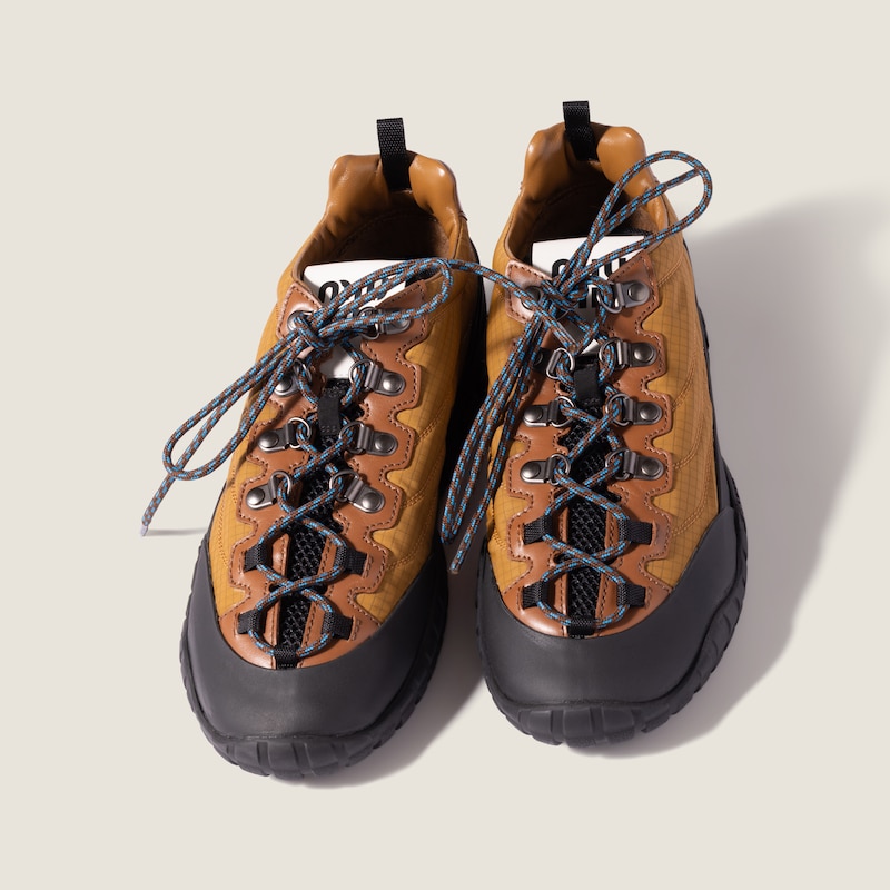 Technical fabric and leather sneakers