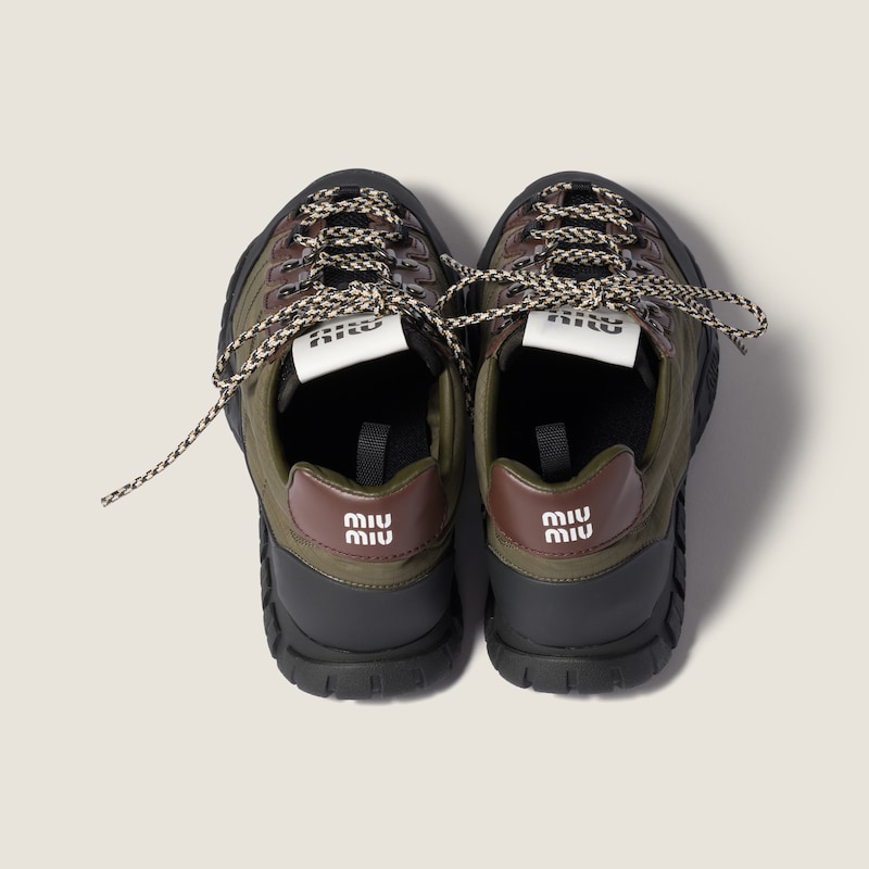 Technical fabric and leather sneakers