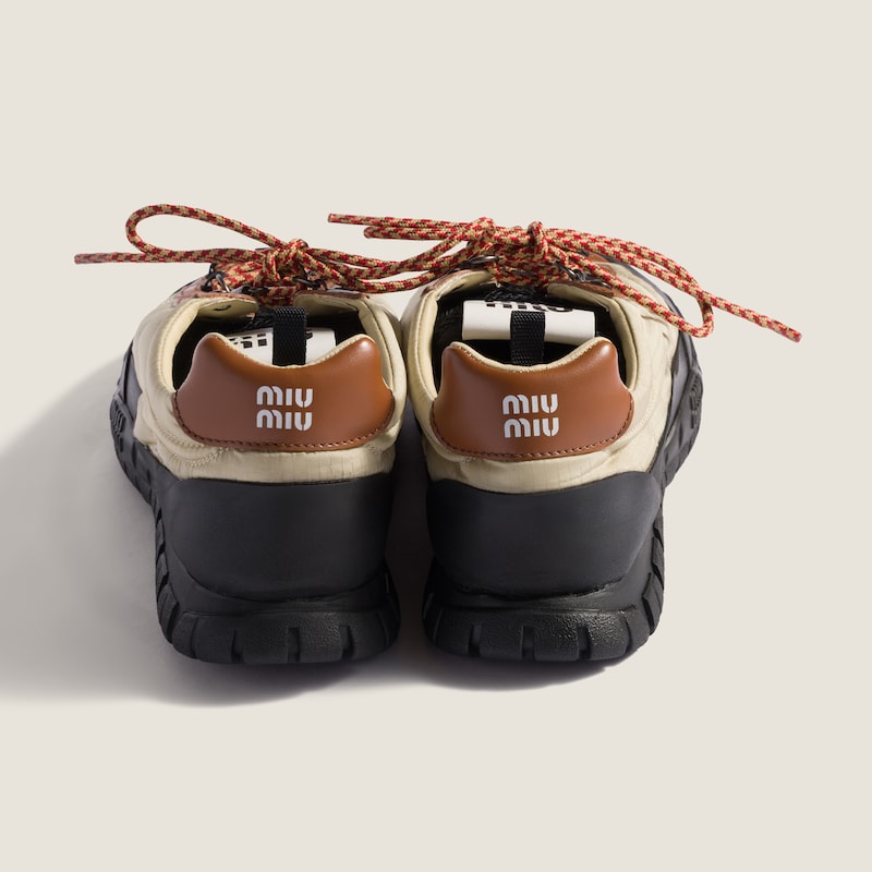 Technical fabric and leather sneakers