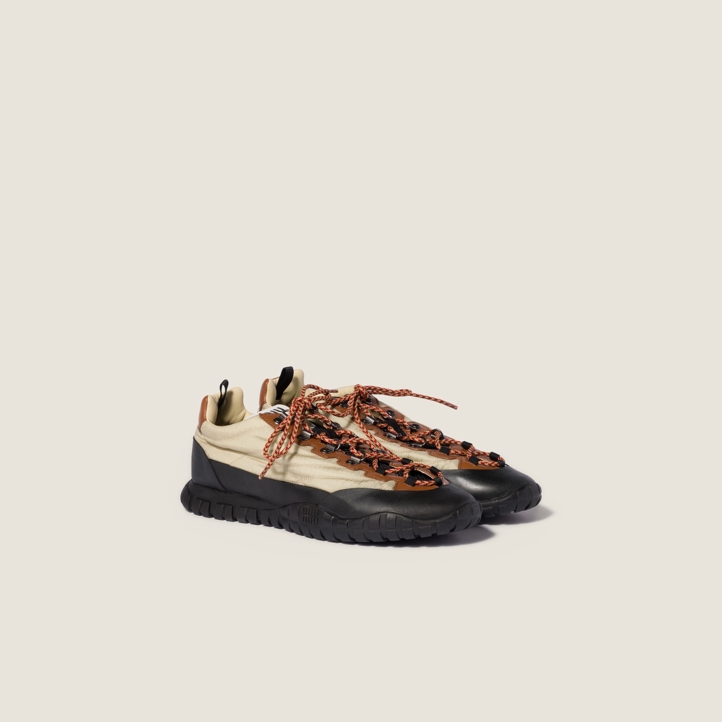 Raw White Technical Fabric And Leather Sneakers | Miu Miu - Japan