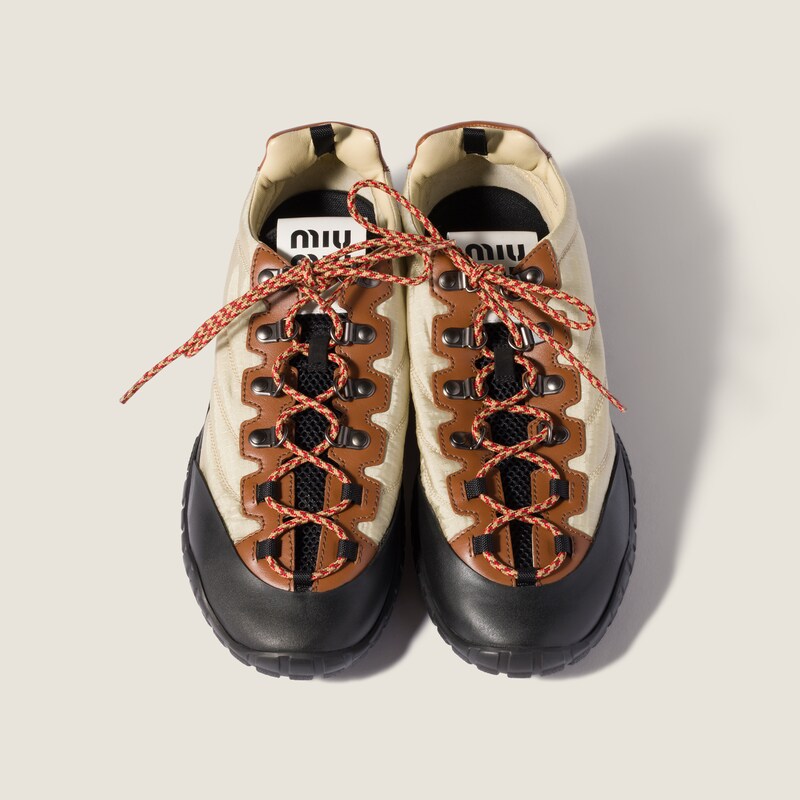 Technical fabric and leather sneakers