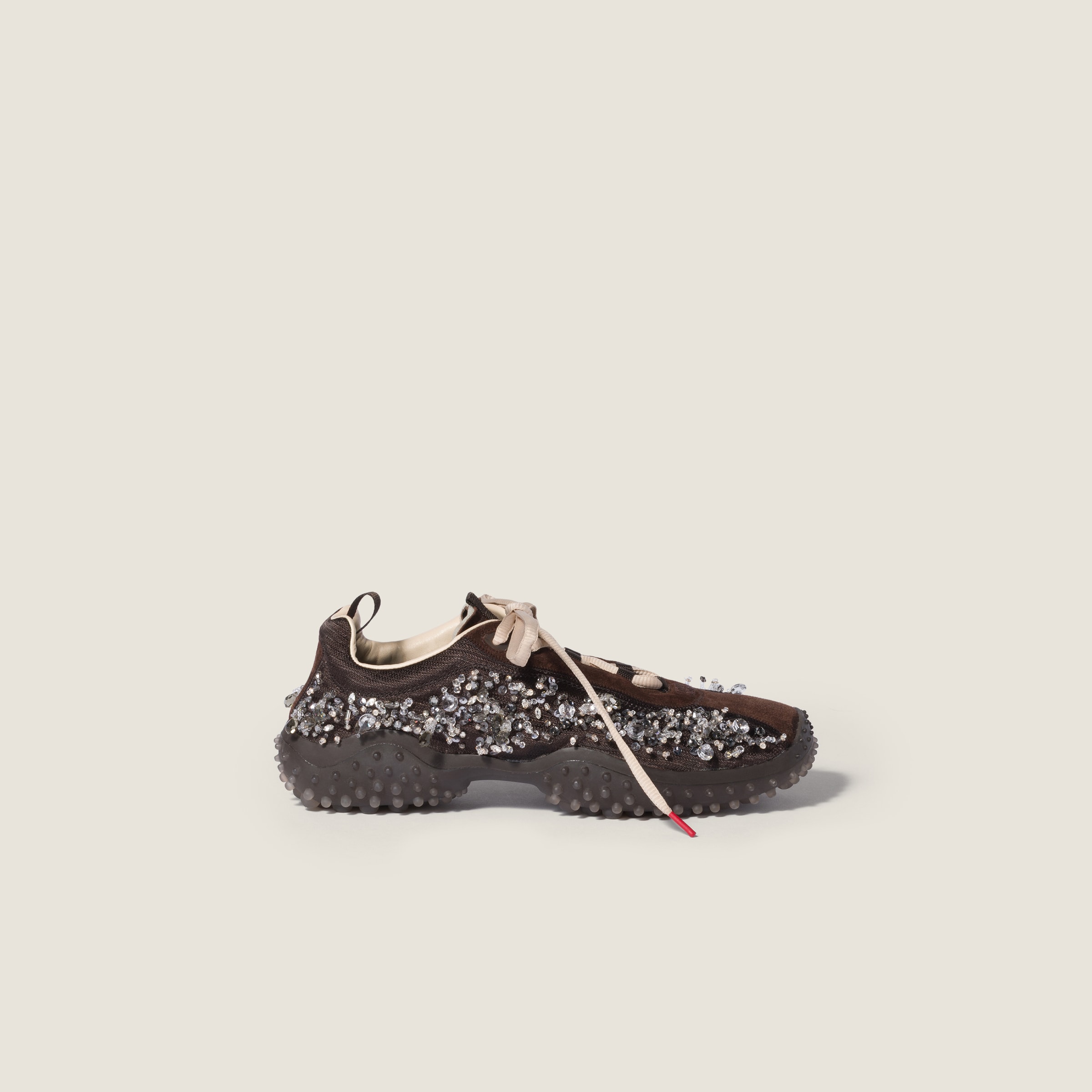 Miu Miu Bubble embroidered technical fabric and suede sneakers