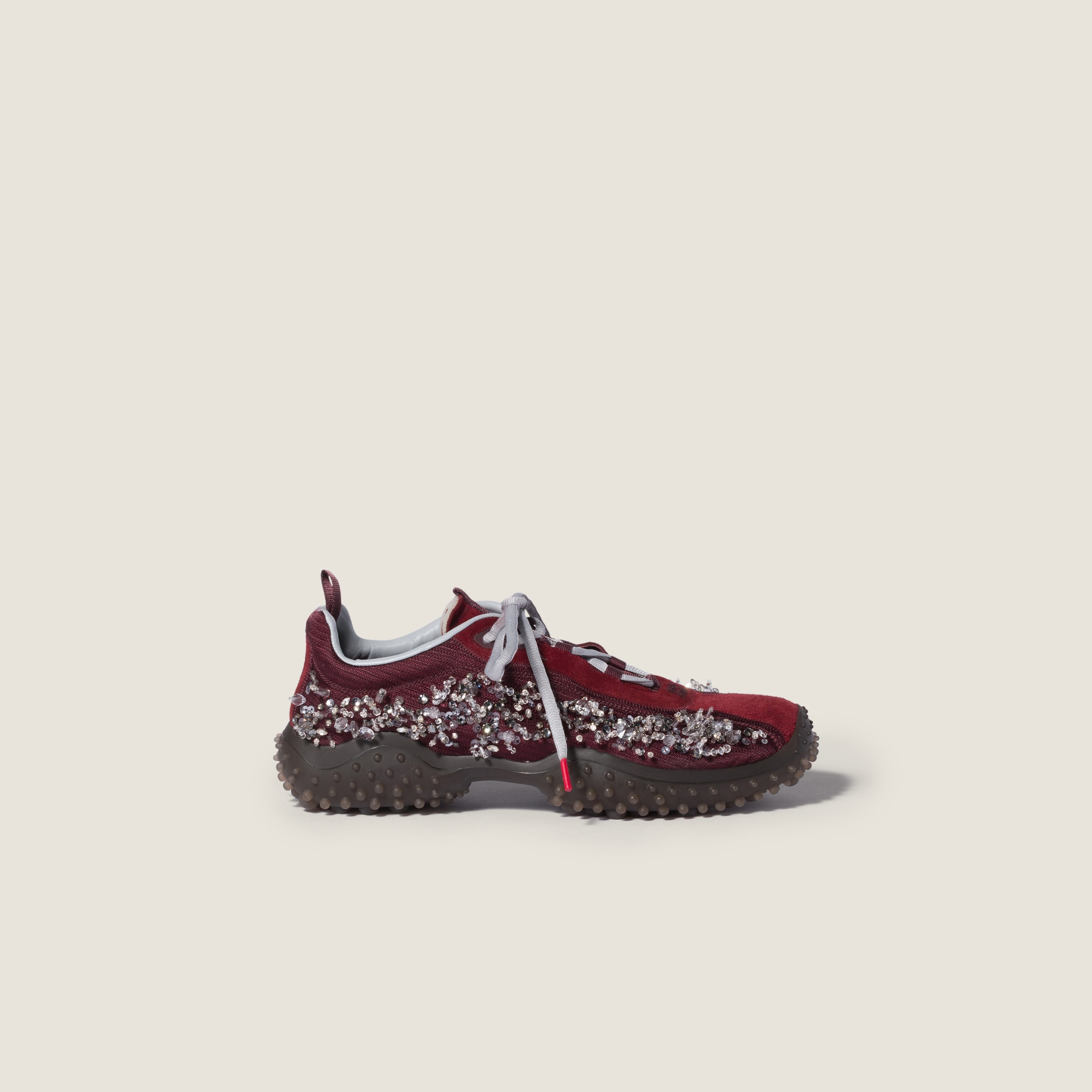 Miu Miu Bubble embroidered technical fabric and suede sneakers