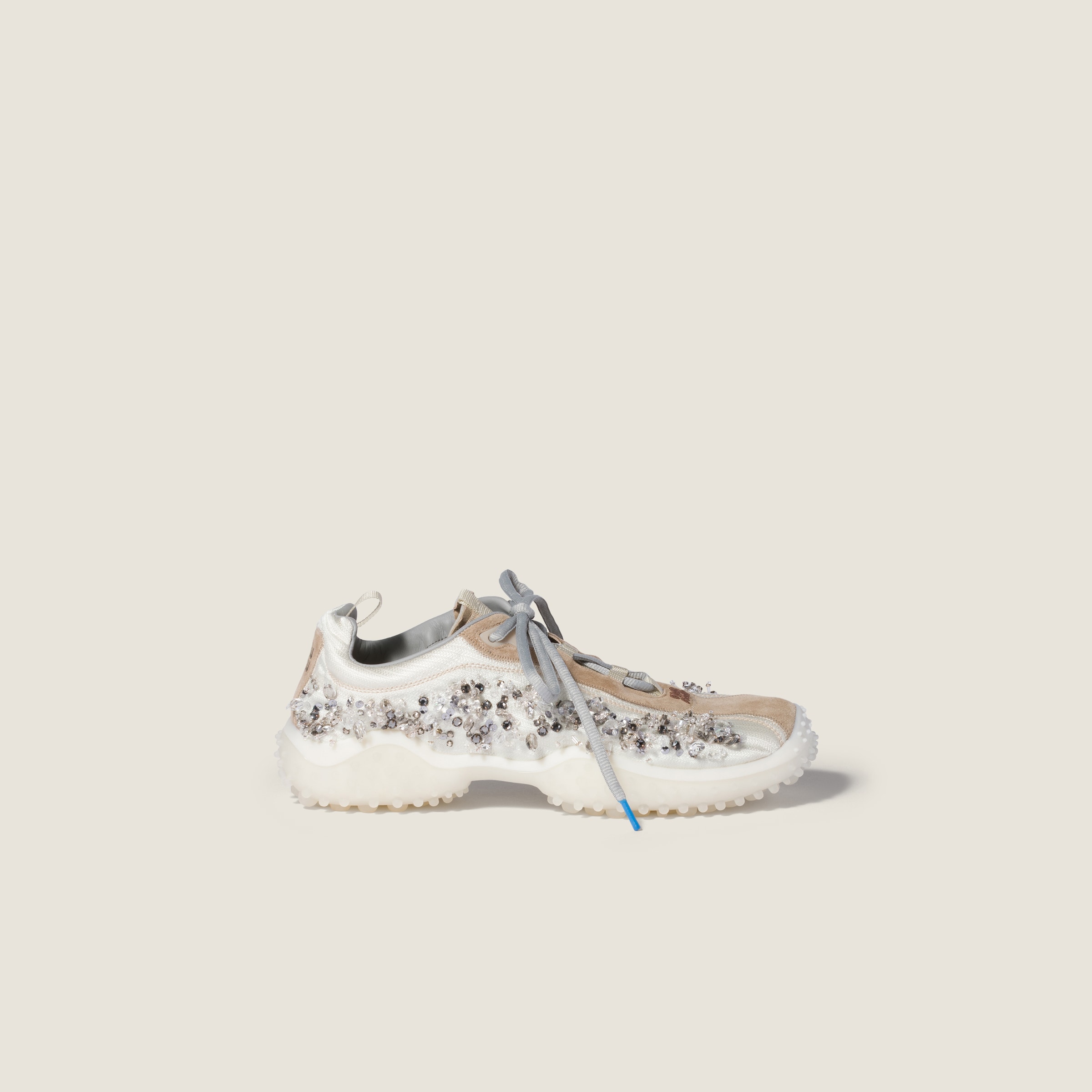 Miu Miu Bubble embroidered technical fabric and suede sneakers