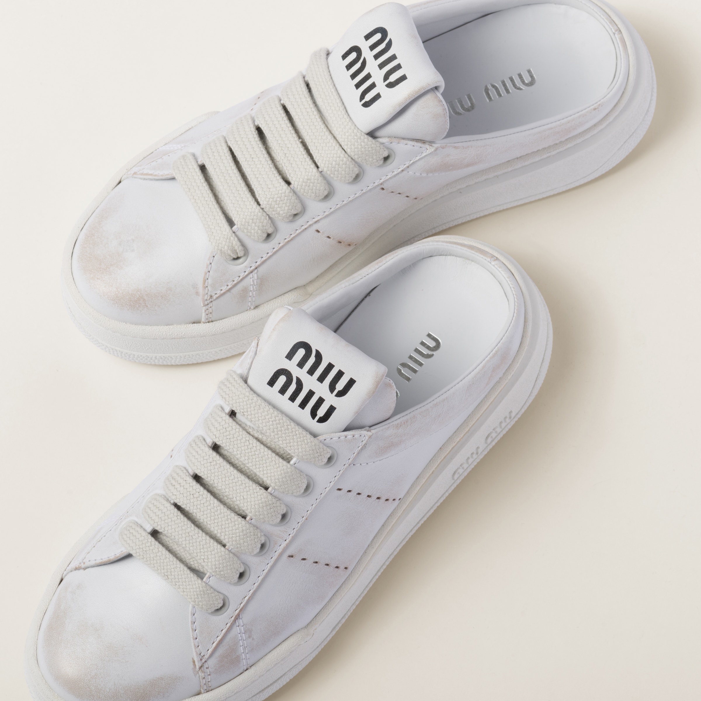 White Bleached Leather Sneakers Miu Miu