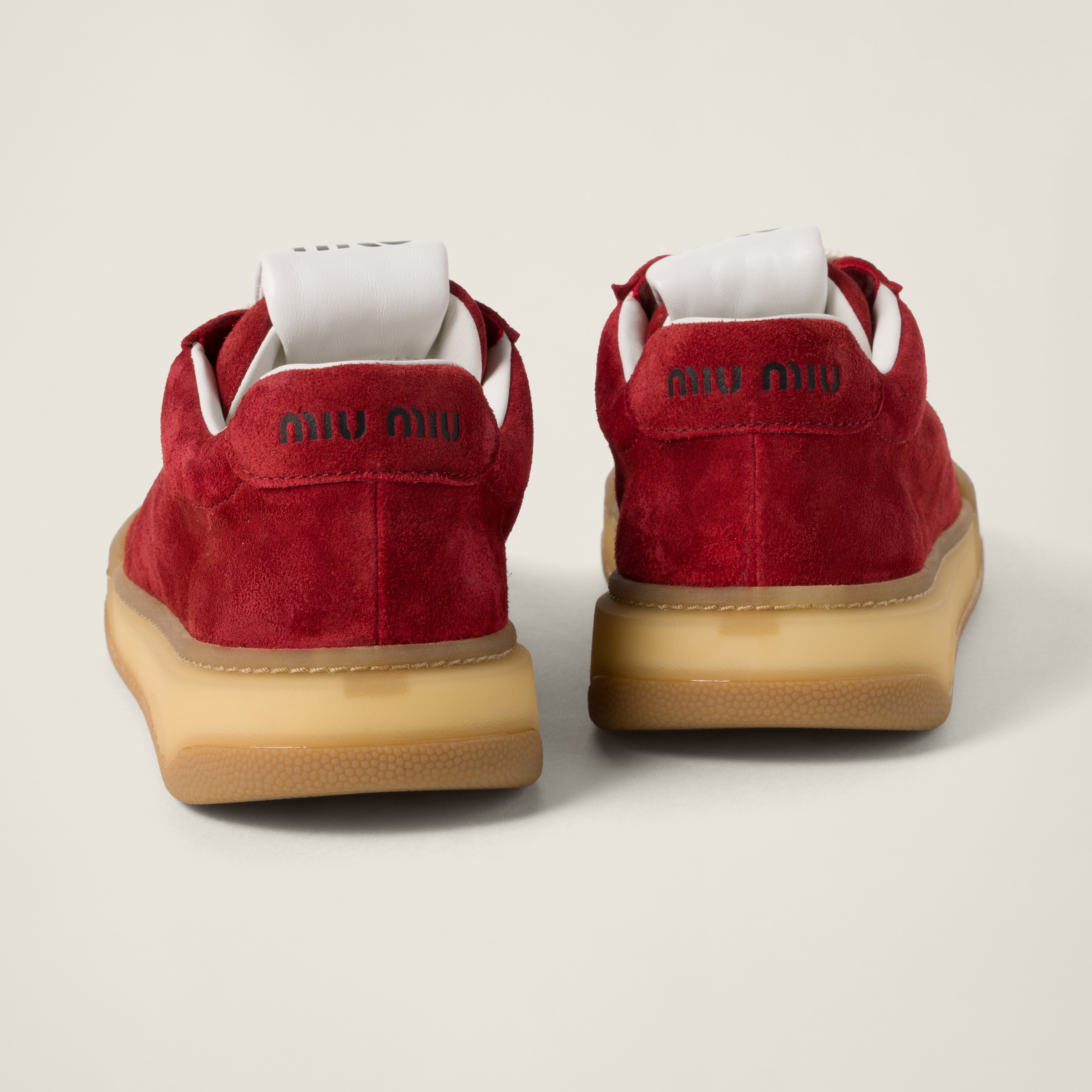 Miu Miu|SNEAKERS (5E916D F005 F0002) Scarlet Bleached Suede Sneakers | Miu Miu