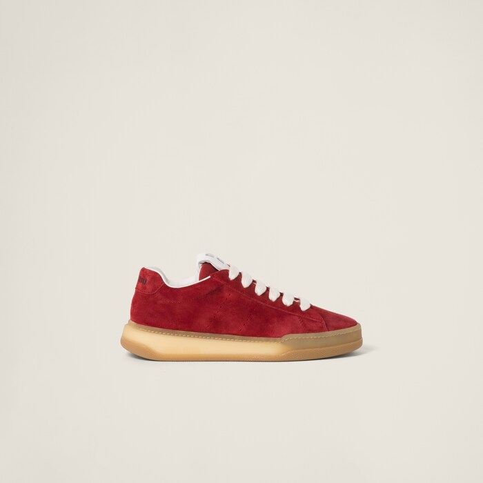 MIUMIU 26S SNEAKERS 50MM IN SAND BEIGE SUEDE