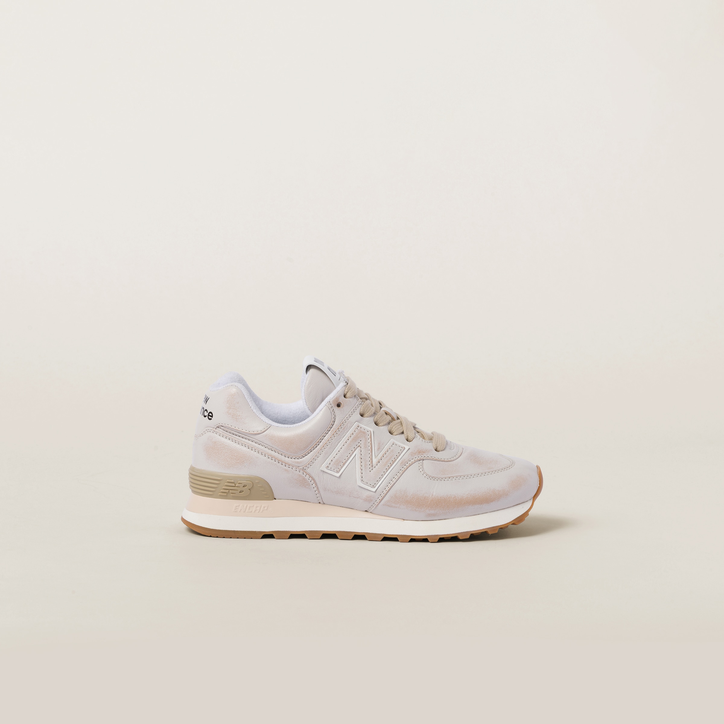 White New Balance 574 X Miu Miu Vintage-effect Nappa Leather 