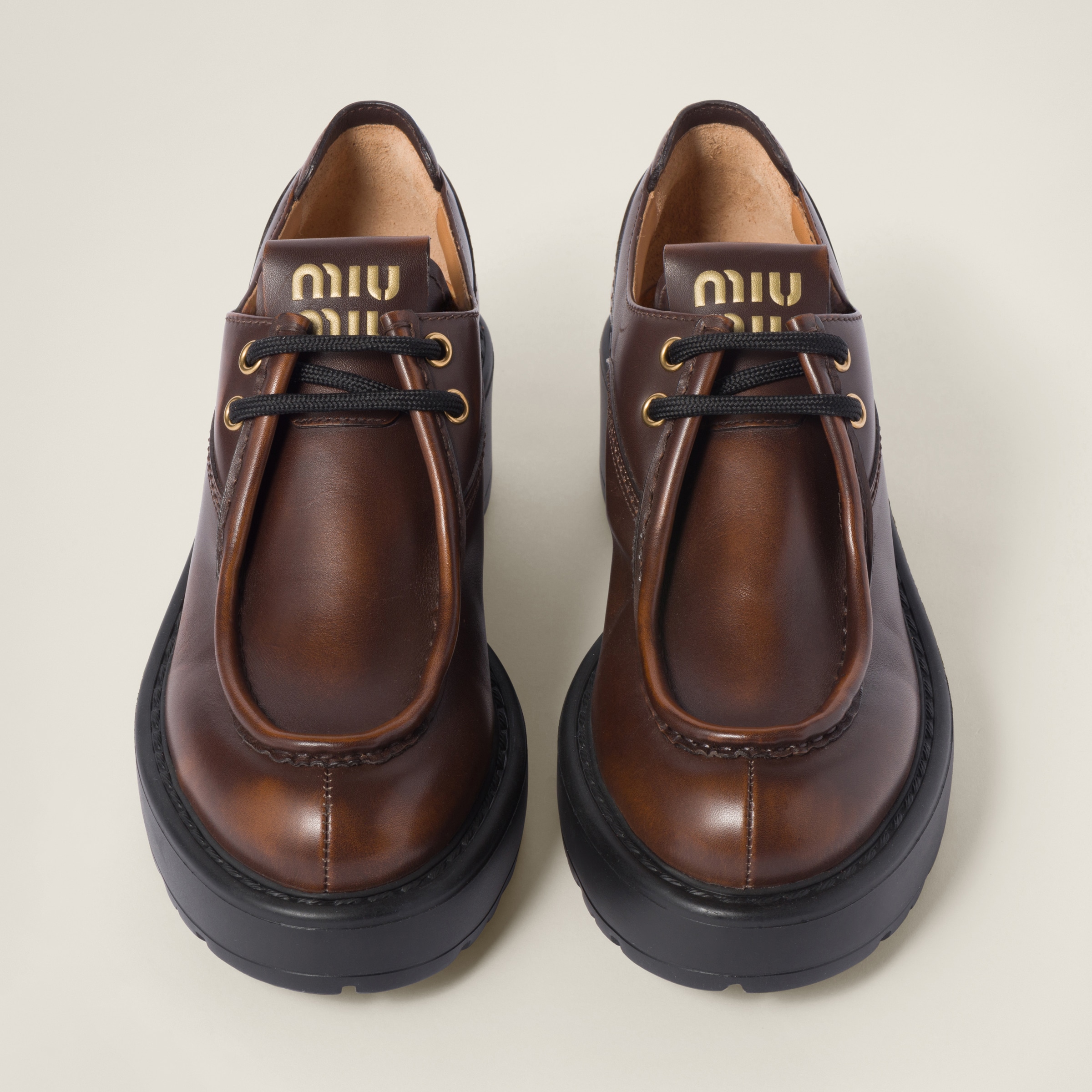 Sienna Laced Fumé Leather Shoes Miu Miu