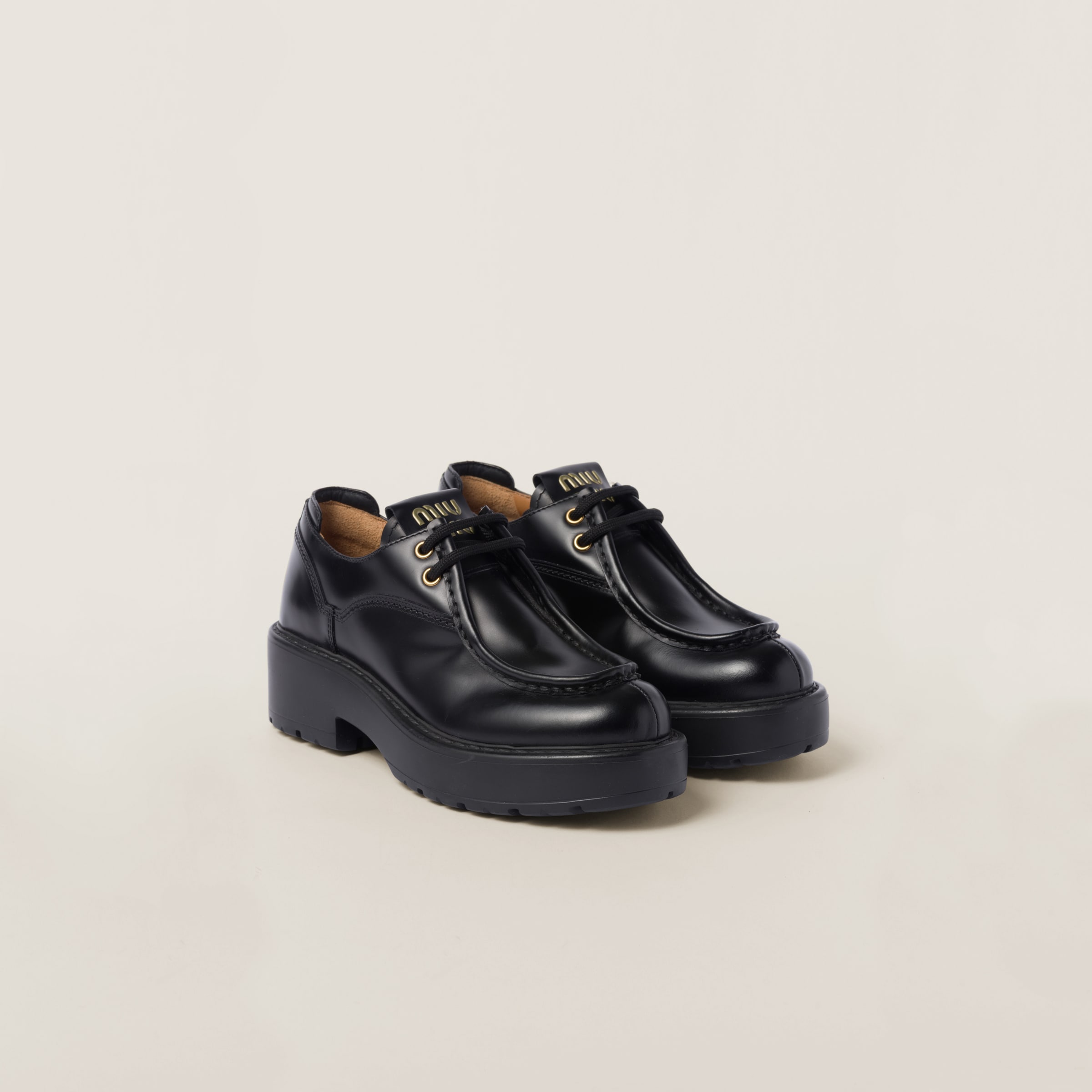 Miu Miu Leather Lace-up Shoes In Black