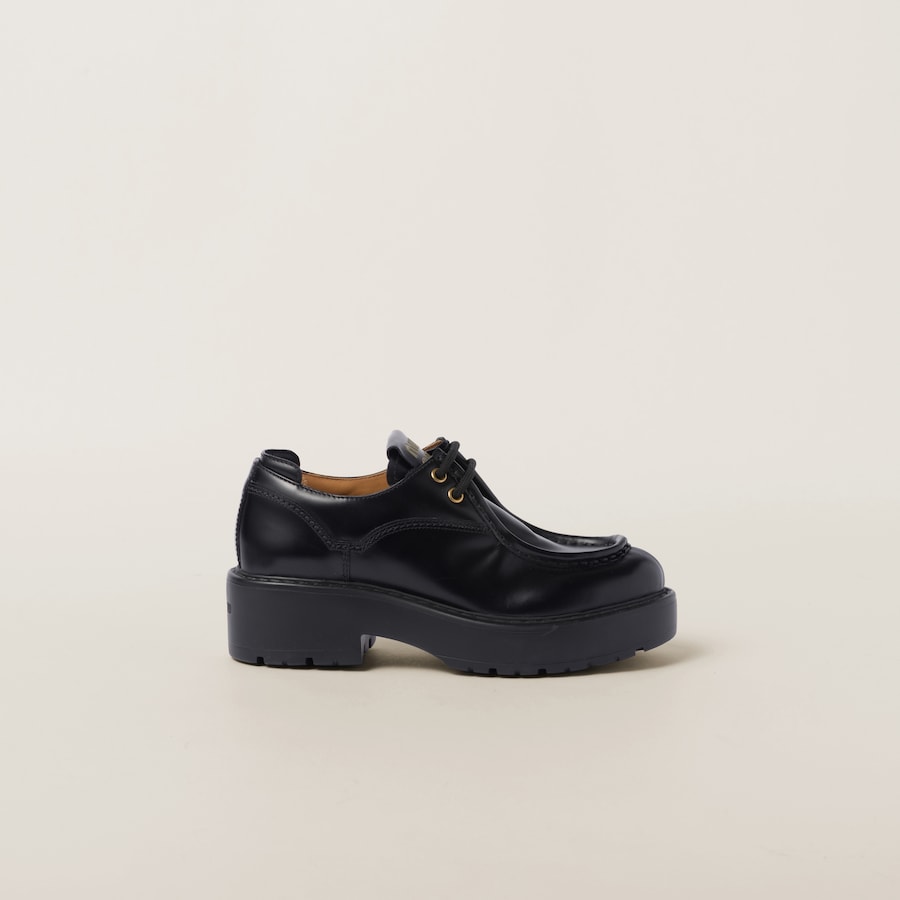 MIUMIU 26S LACE-UP BROGUE LOAFERS IN BLACK PATENT CALFSKIN main image 1
