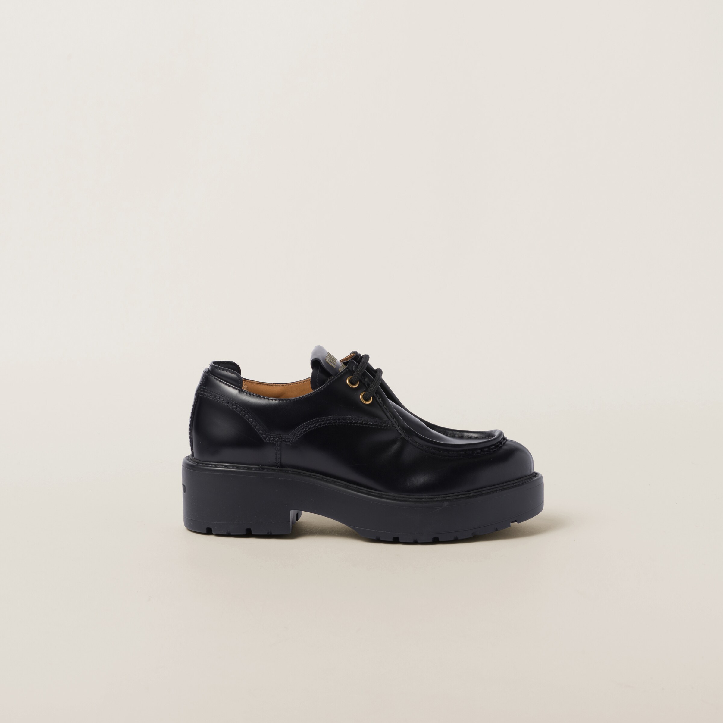 MIUMIU 26S LACE UP SNEAKERS IN DARK BROWN CANVAS RUBBER SOLE