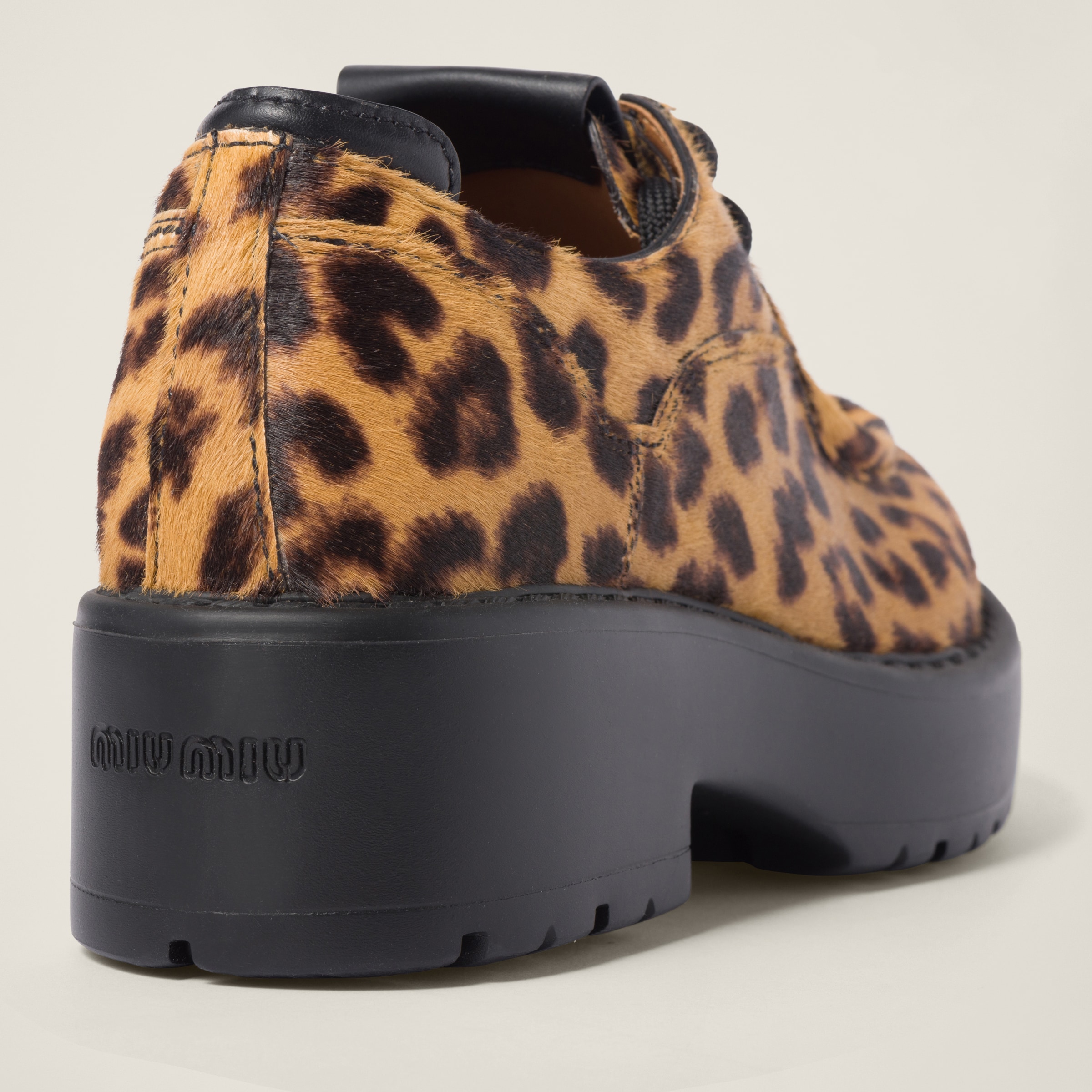 Honey Leopard print Calf Hair Leather Lace up Shoes Miu Miu