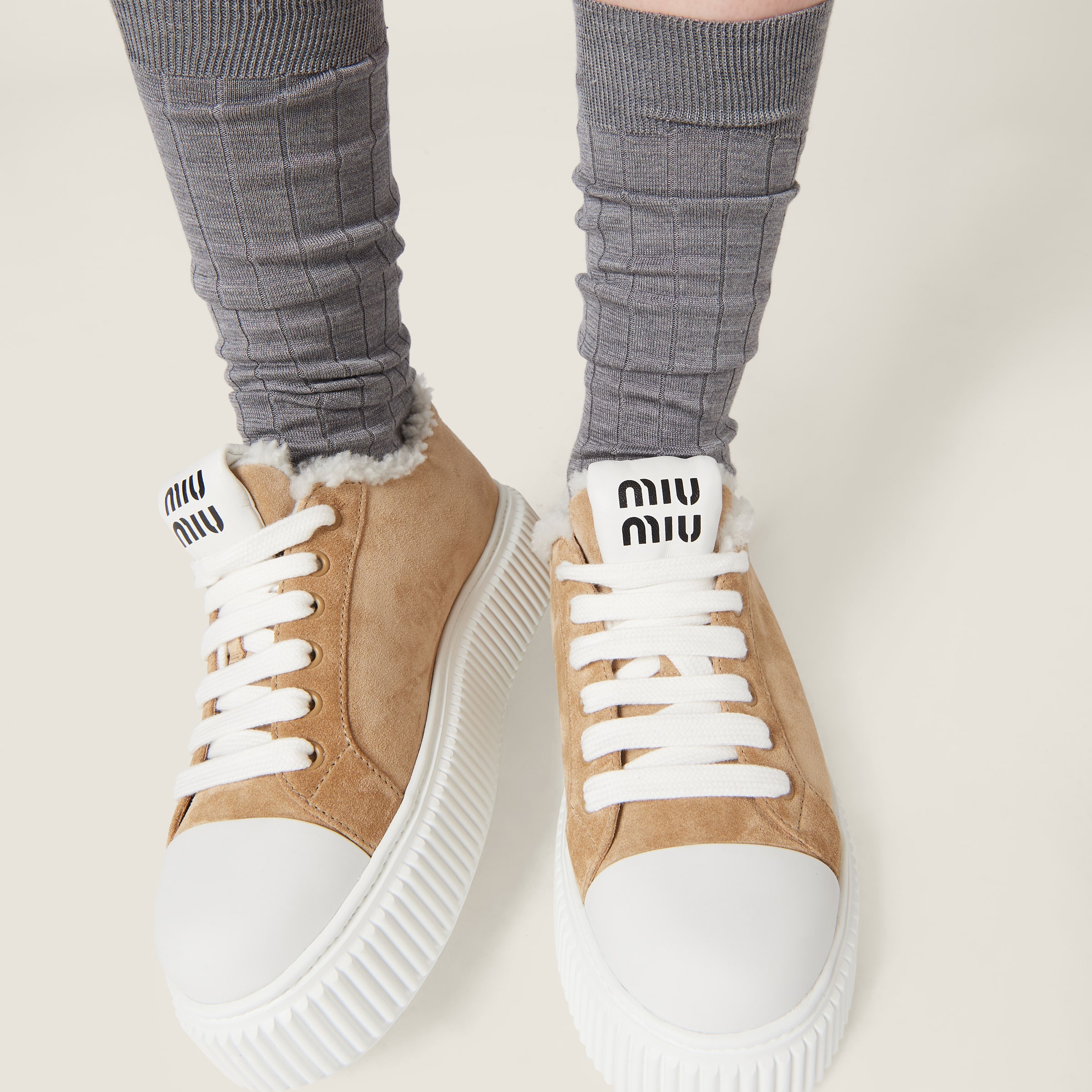 Ecru Suede Sneakers Miu Miu