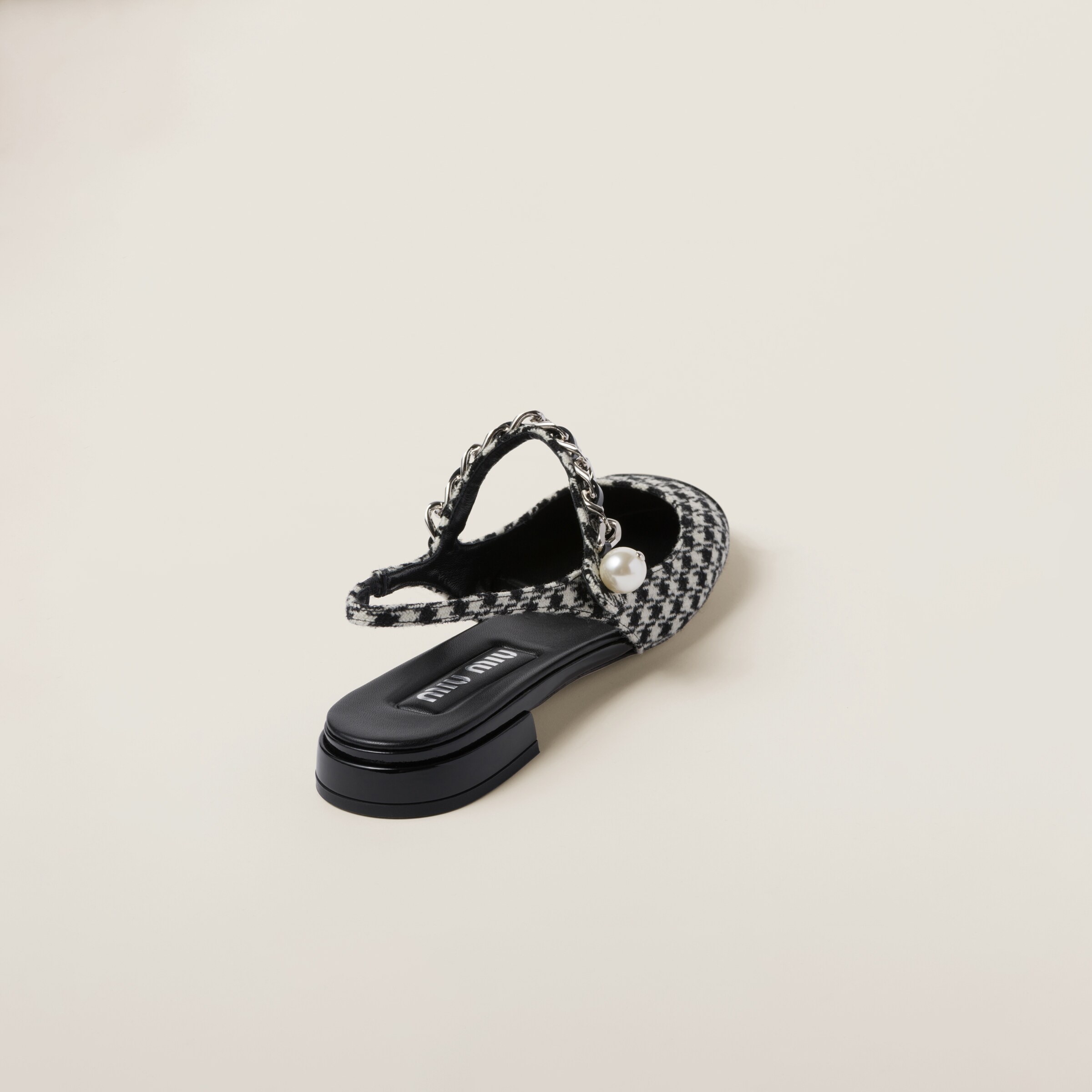 Black Gingham Check And Patent Leather Slingback Ballerinas Miu Miu