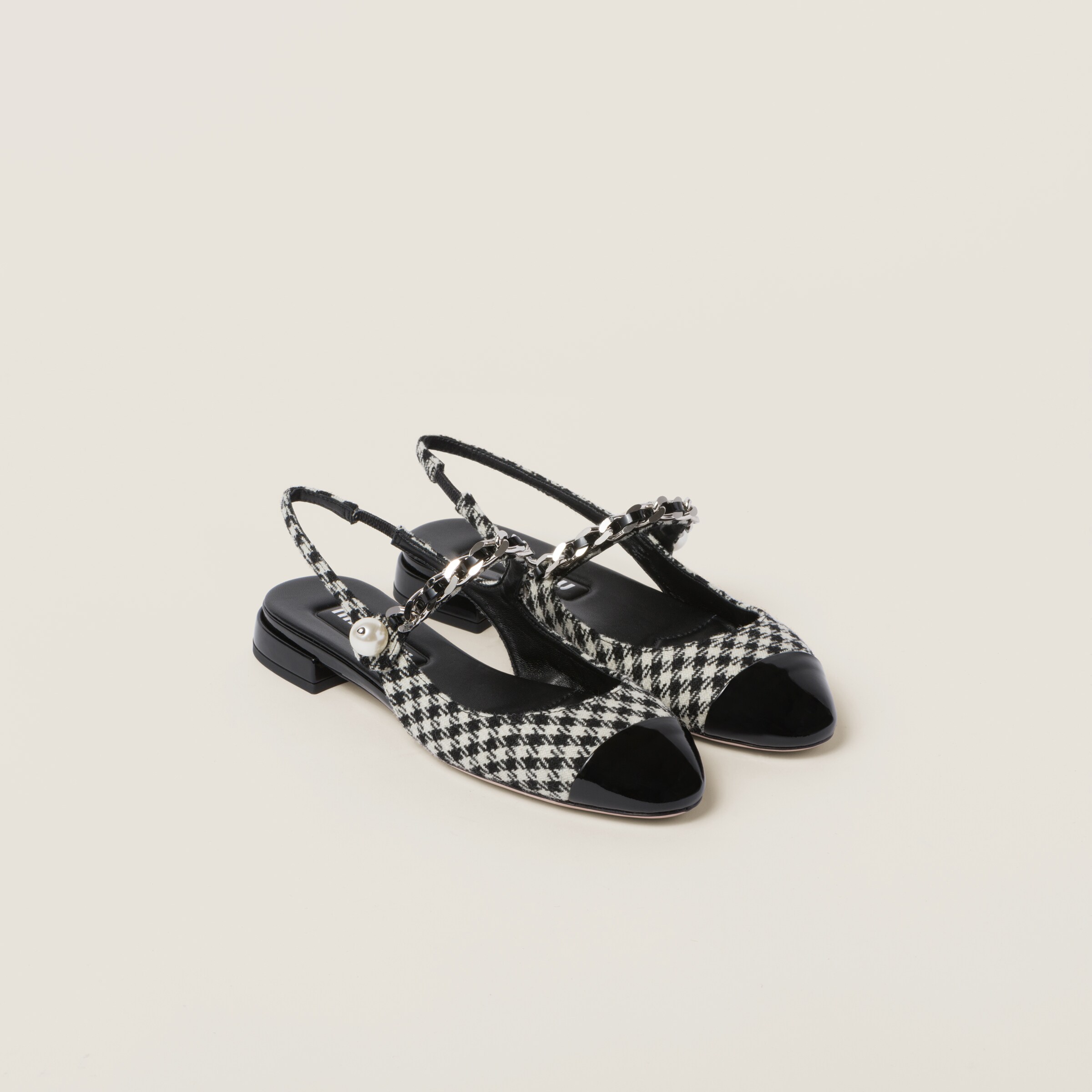 Miu Miu Gingham Check And Patent Leather Slingback Ballerinas In Black ModeSens
