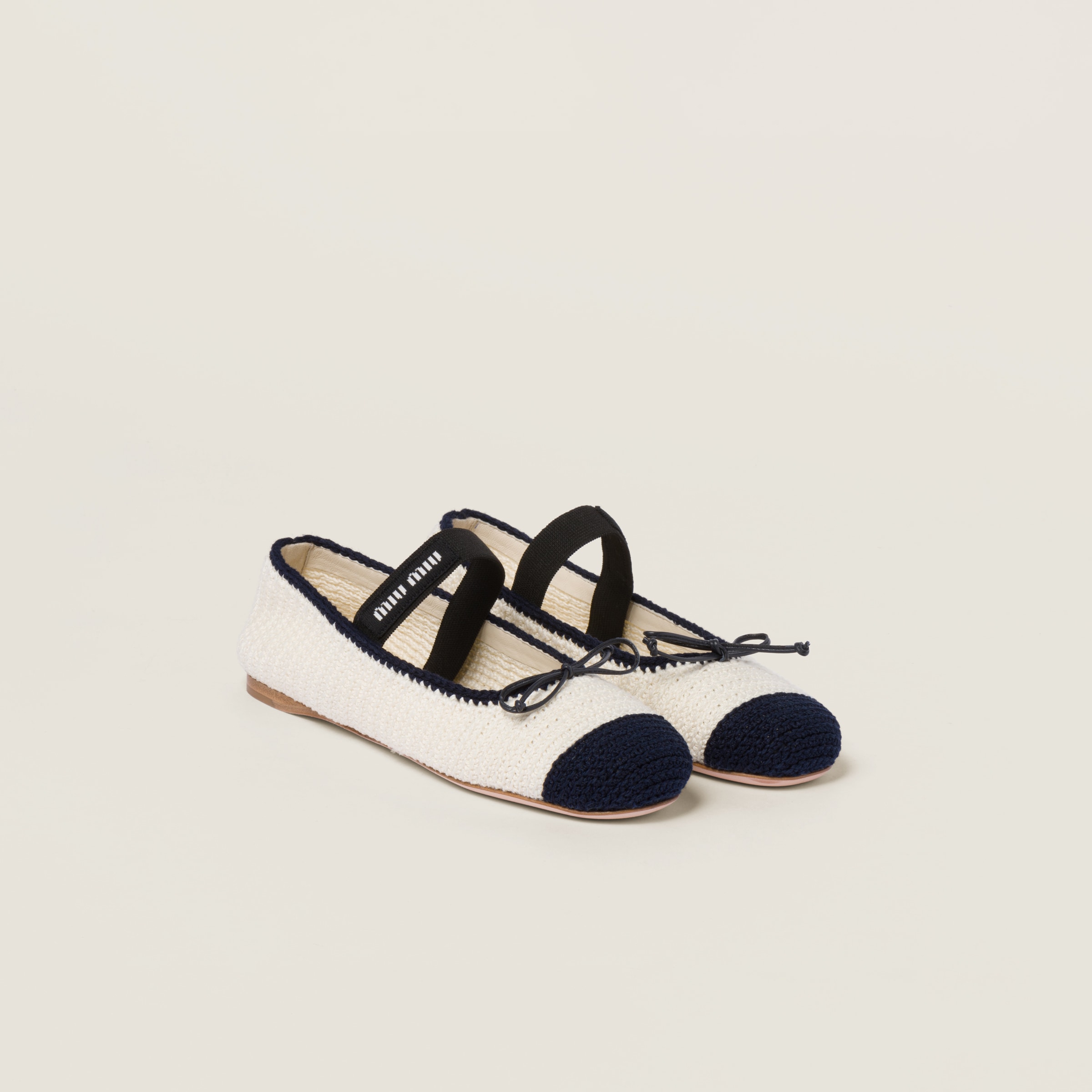 Miu Miu Crochet Knit Ballerinas In Ivory/blue