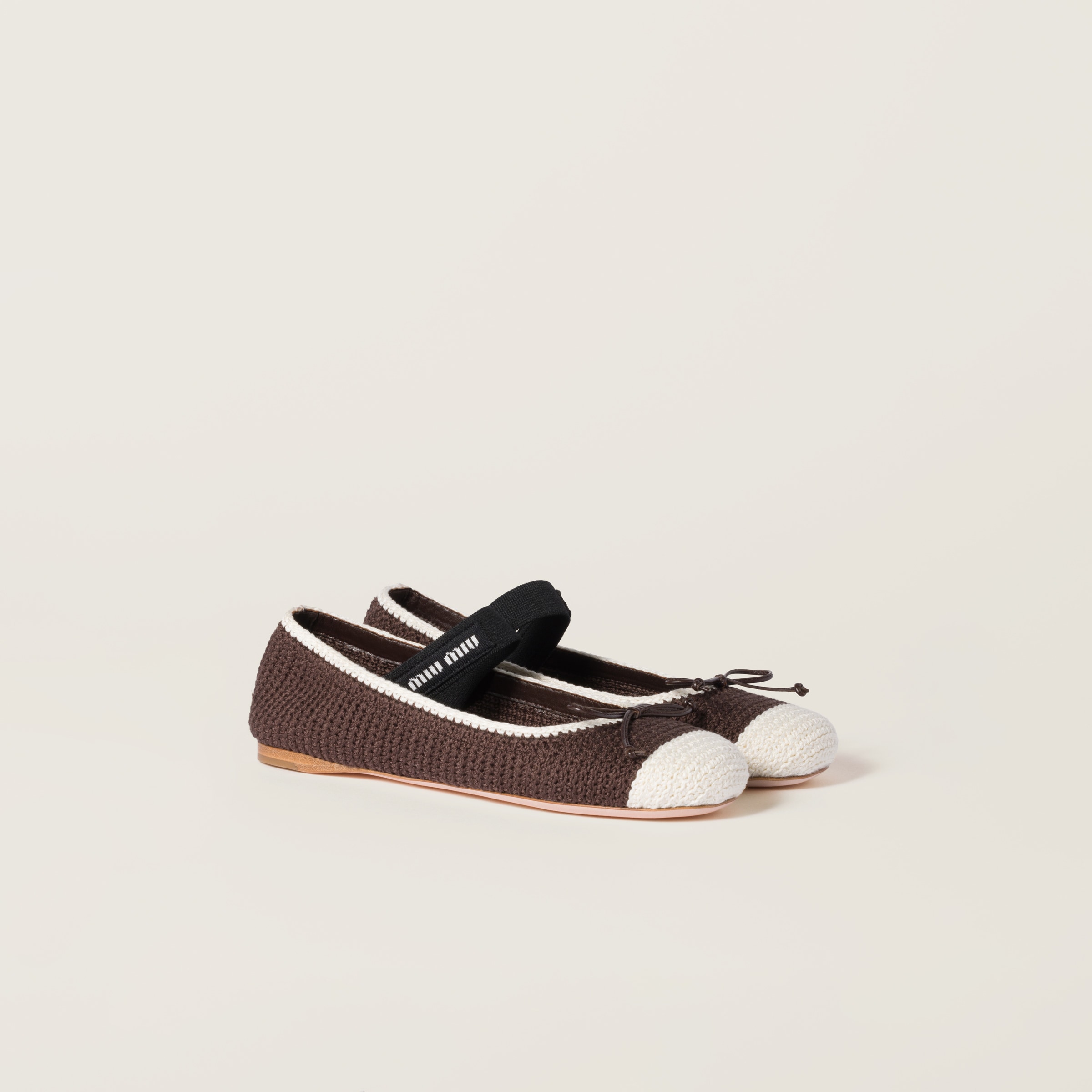 Miu Miu Crochet Knit Ballerinas In Cocoa/ivory