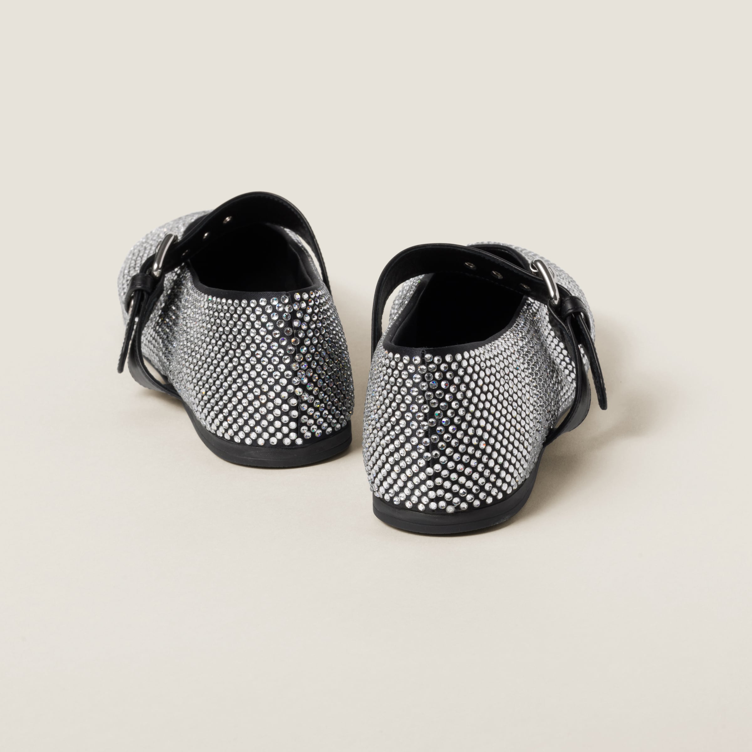Miu Miu Satin Ballerinas With Crystals In Black