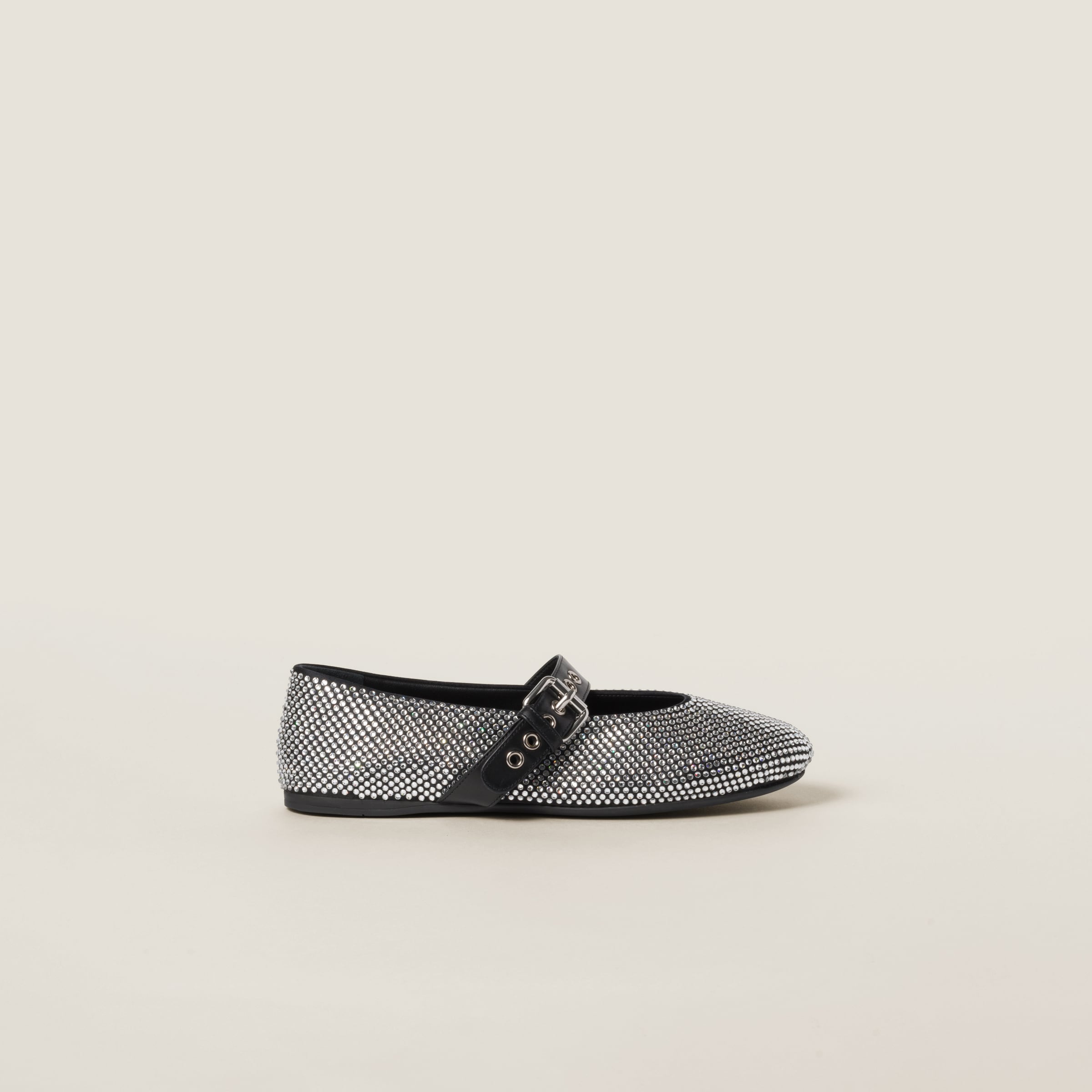 Miu Miu Satin Ballerinas With Crystals In Black