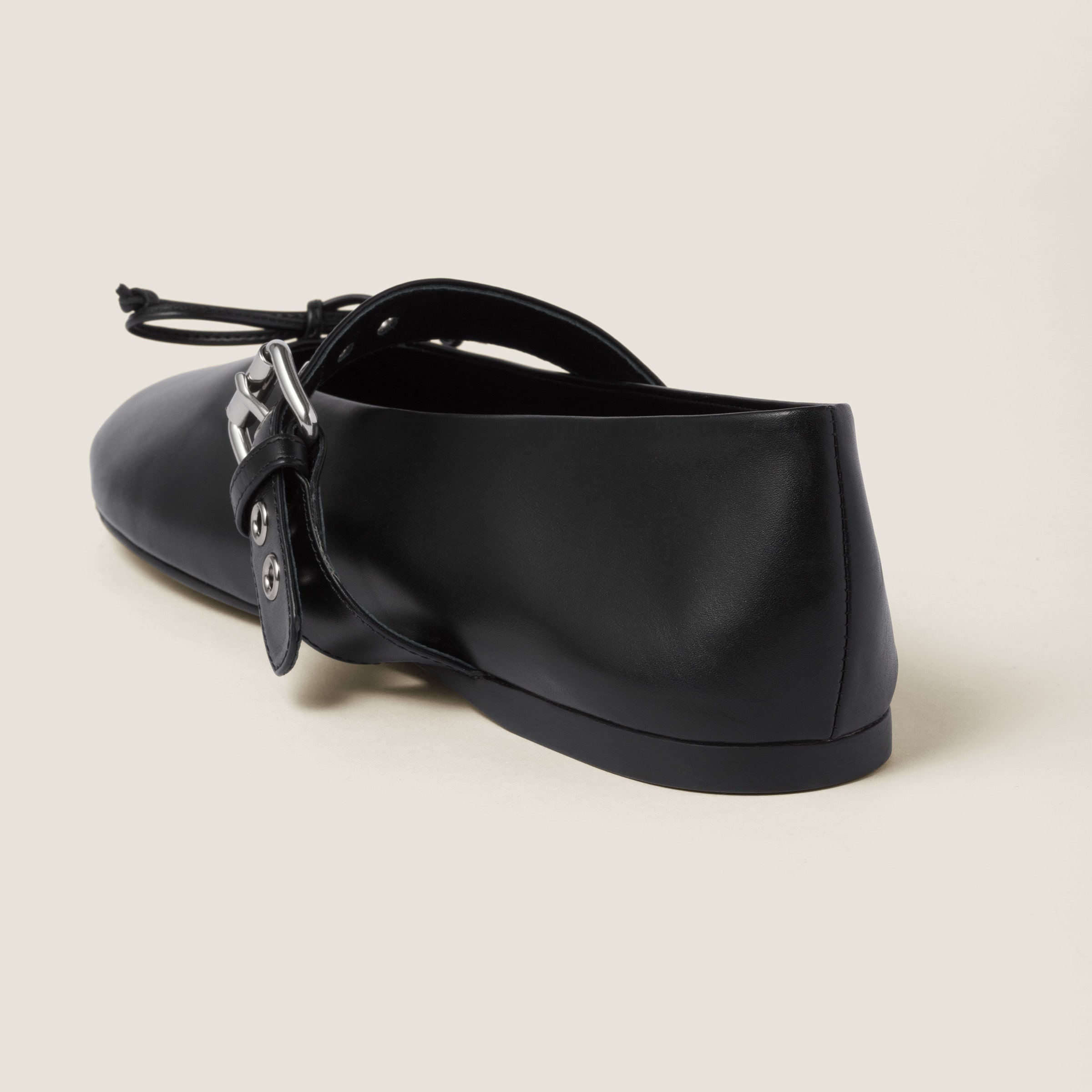 Shop Miumiu Leather Ballerinas In Black