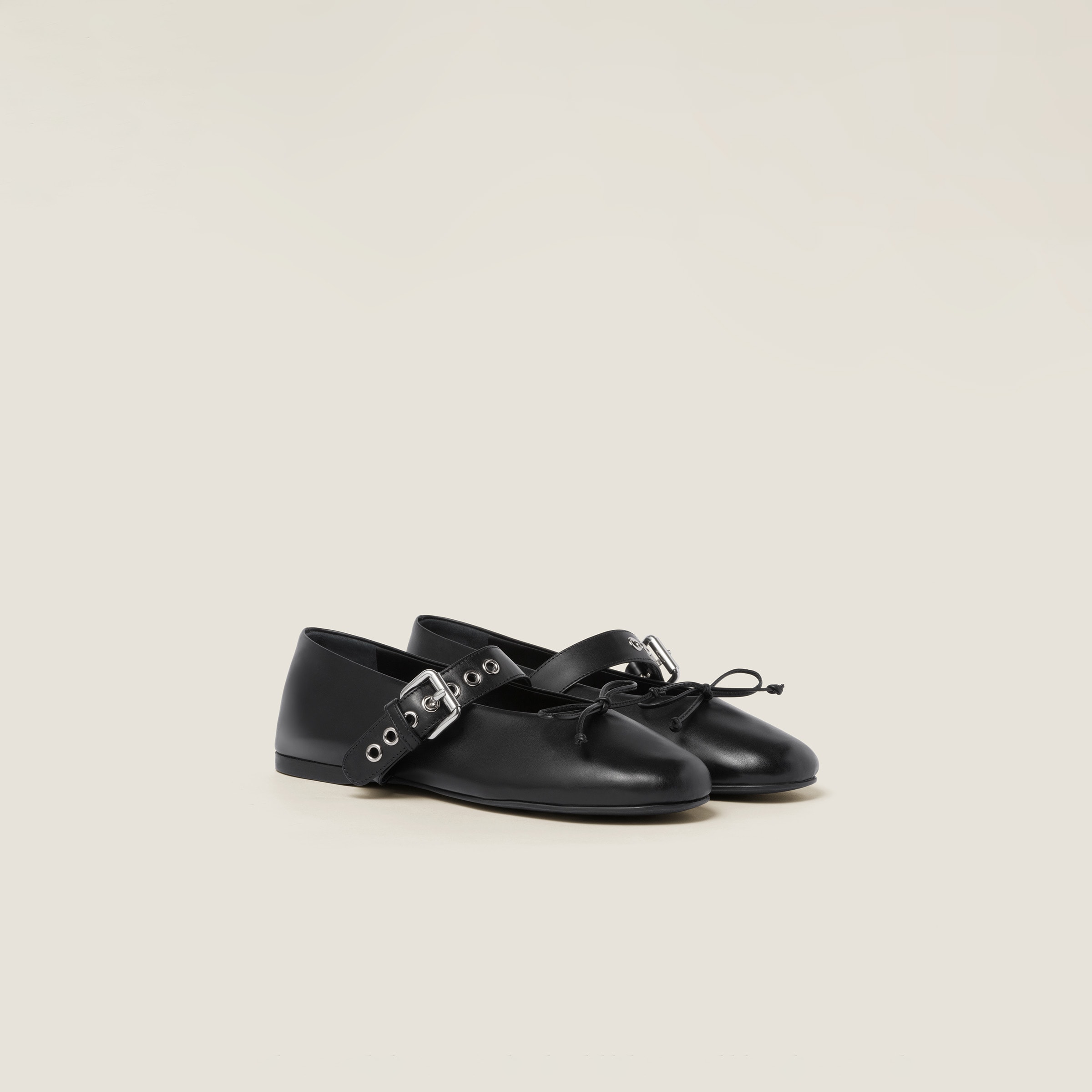 Black Leather Ballerinas | Miu Miu