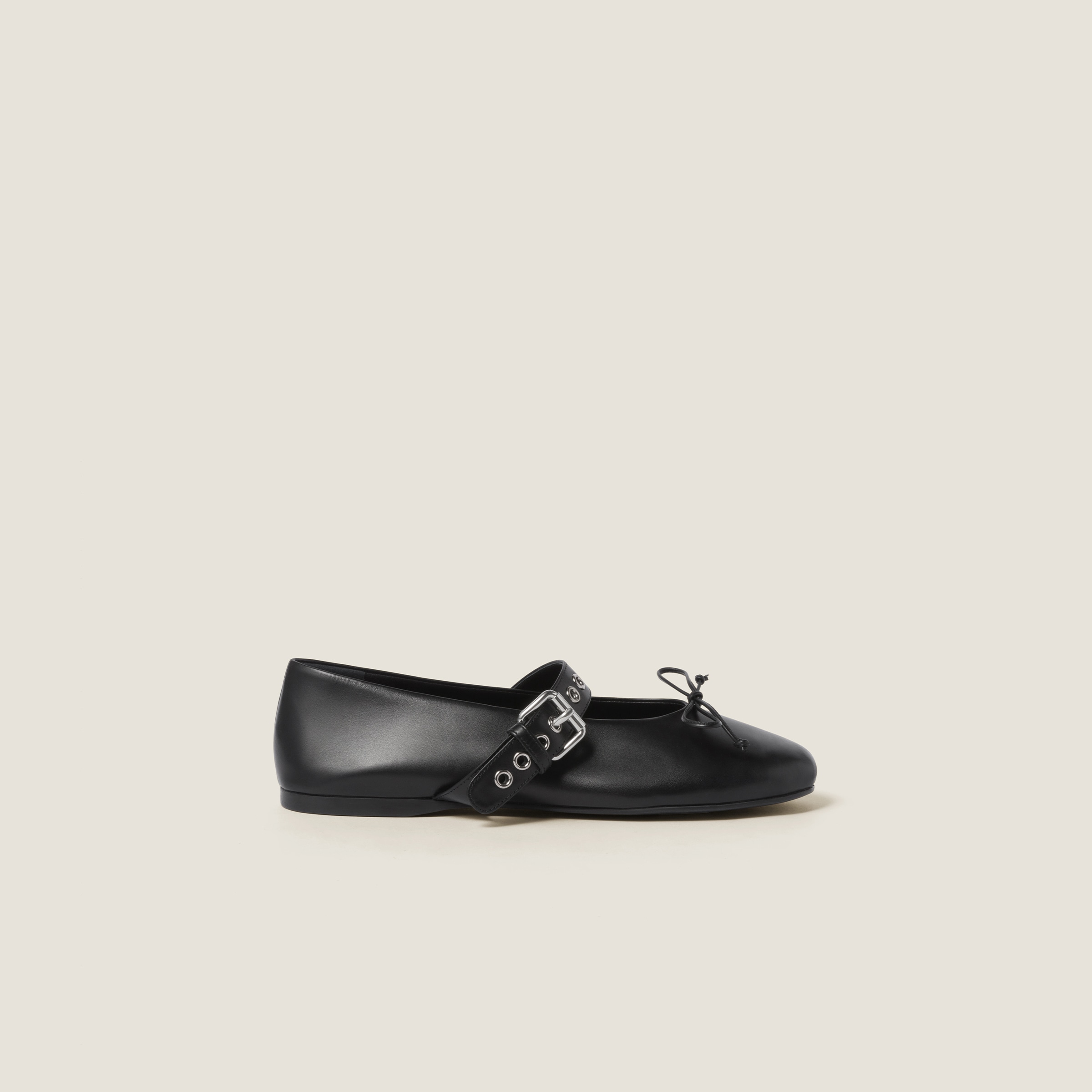 Shop Miumiu Leather Ballerinas In Black