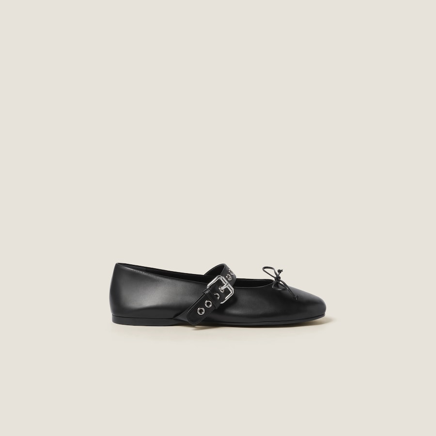 Black Leather Ballerinas Miu Miu